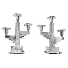 Art Deco bold design Silver on Bronze Candelabra