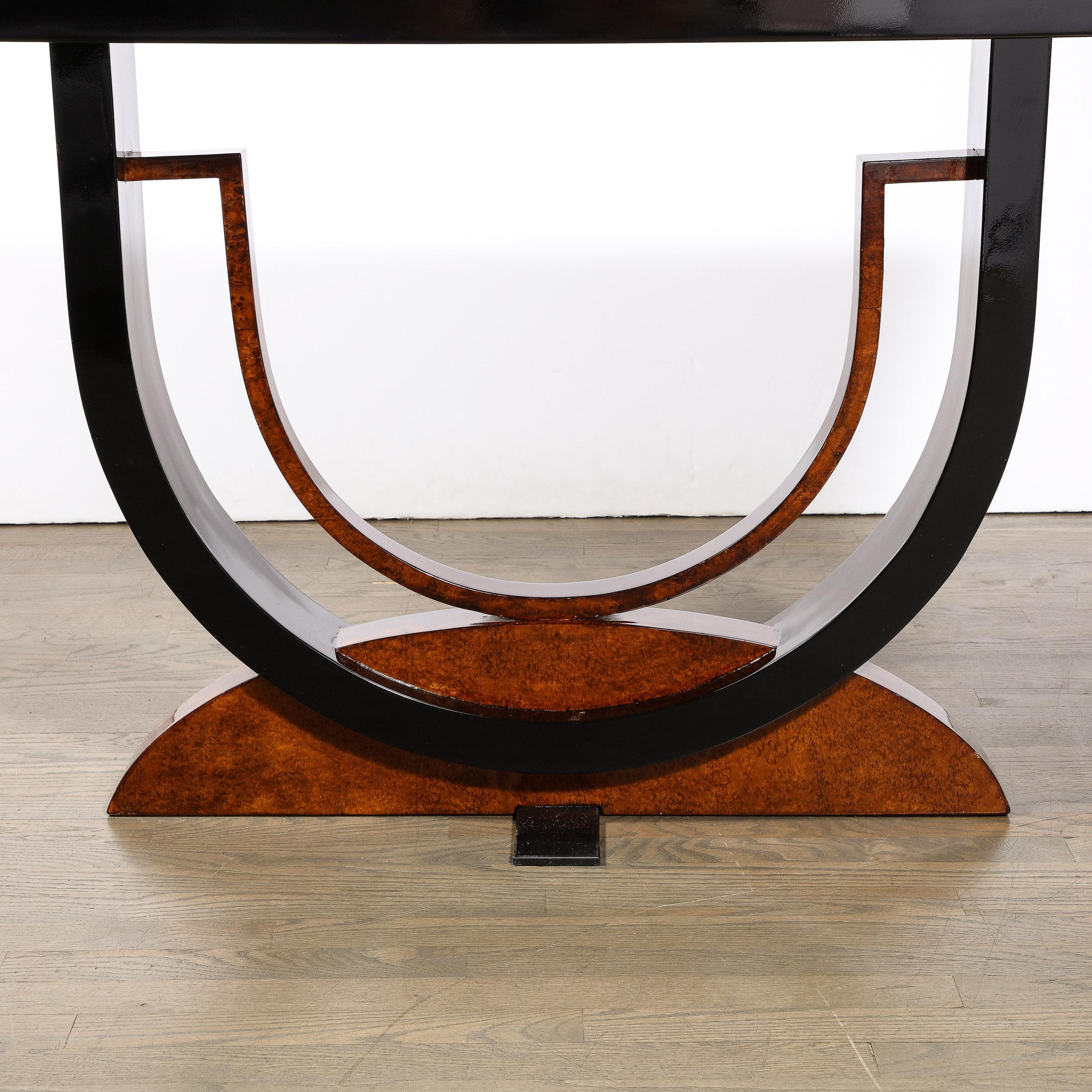 Art Deco Book-Matched & Burled Walnut Sculptural Black Lacquered Console Table 7