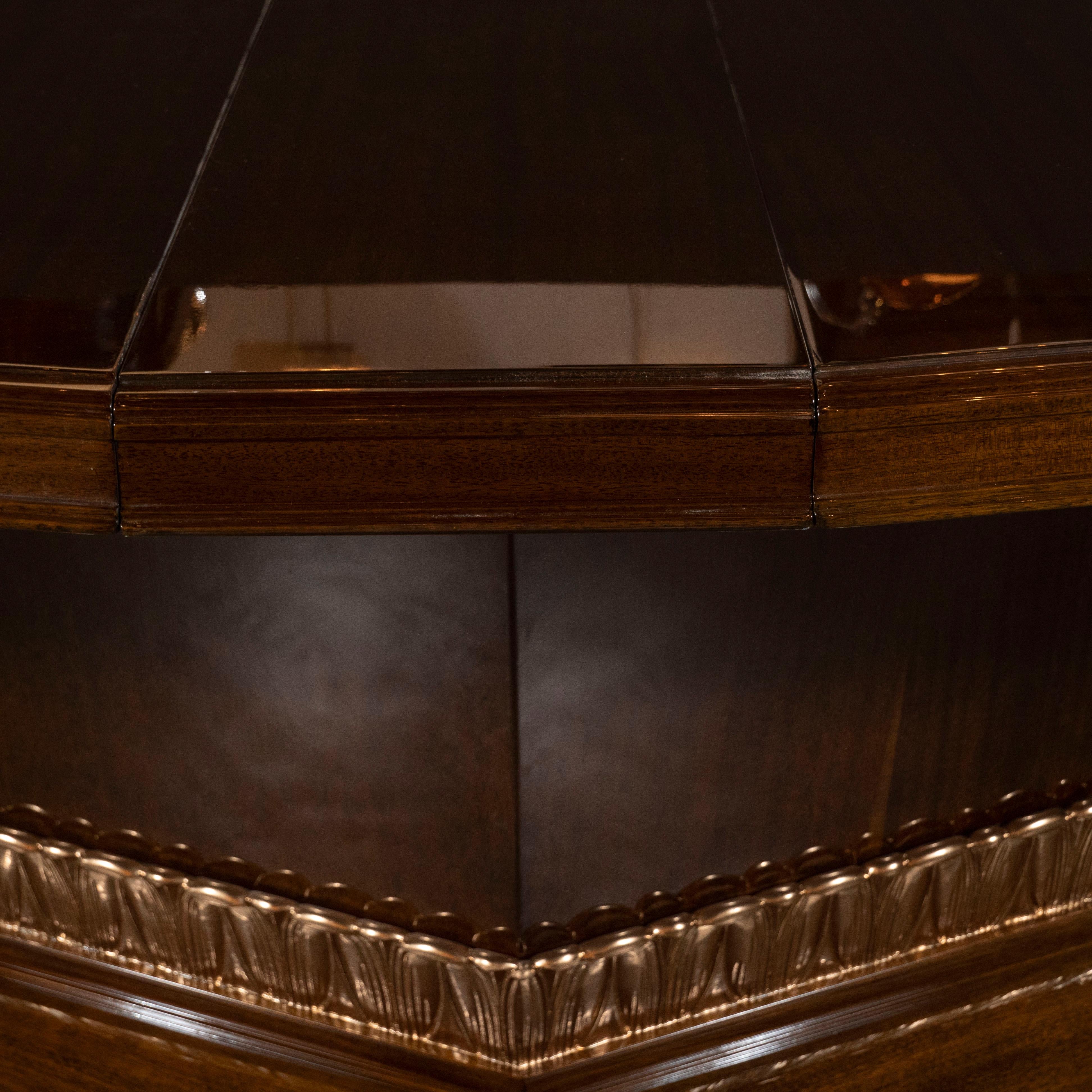 Mid-20th Century Art Deco Book Matched Mahogany Dining Table with 24-Karat Gilt Acanthus Details