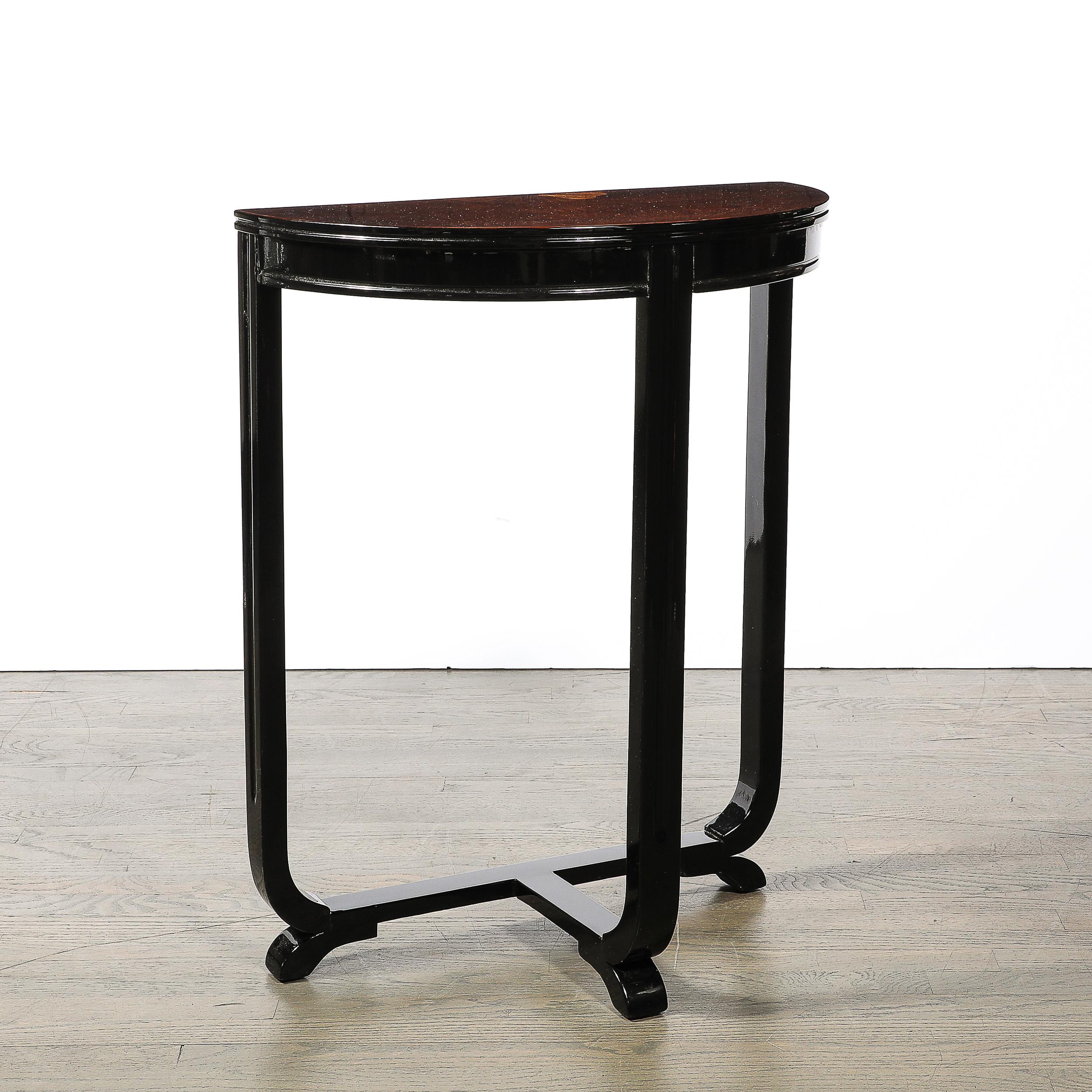 Art Deco Book-Matched Walnut & Exotic Sunburst Inlaid Wood Console Table 7