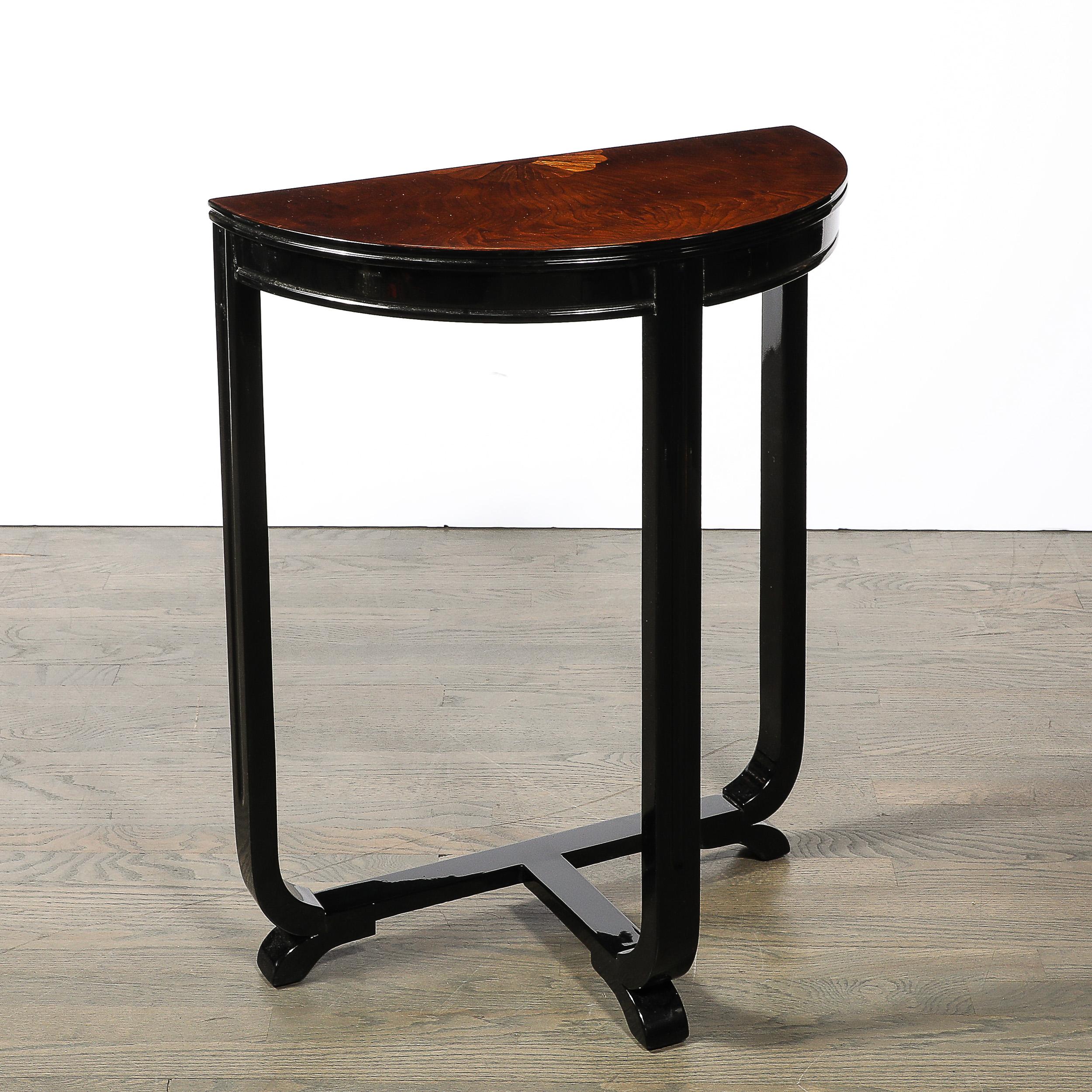 Art Deco Book-Matched Walnut & Exotic Sunburst Inlaid Wood Console Table 8