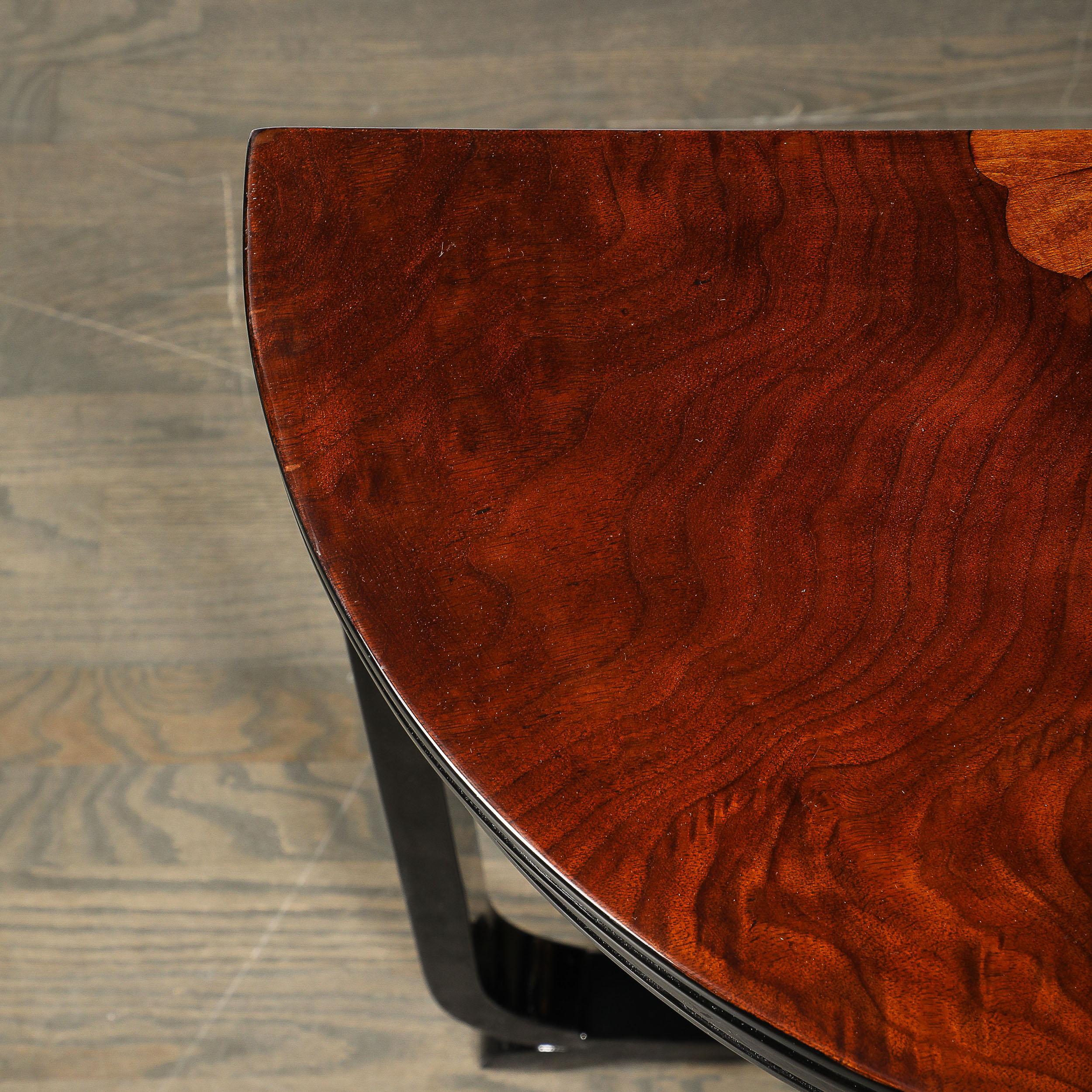Art Deco Book-Matched Walnut & Exotic Sunburst Inlaid Wood Console Table 9