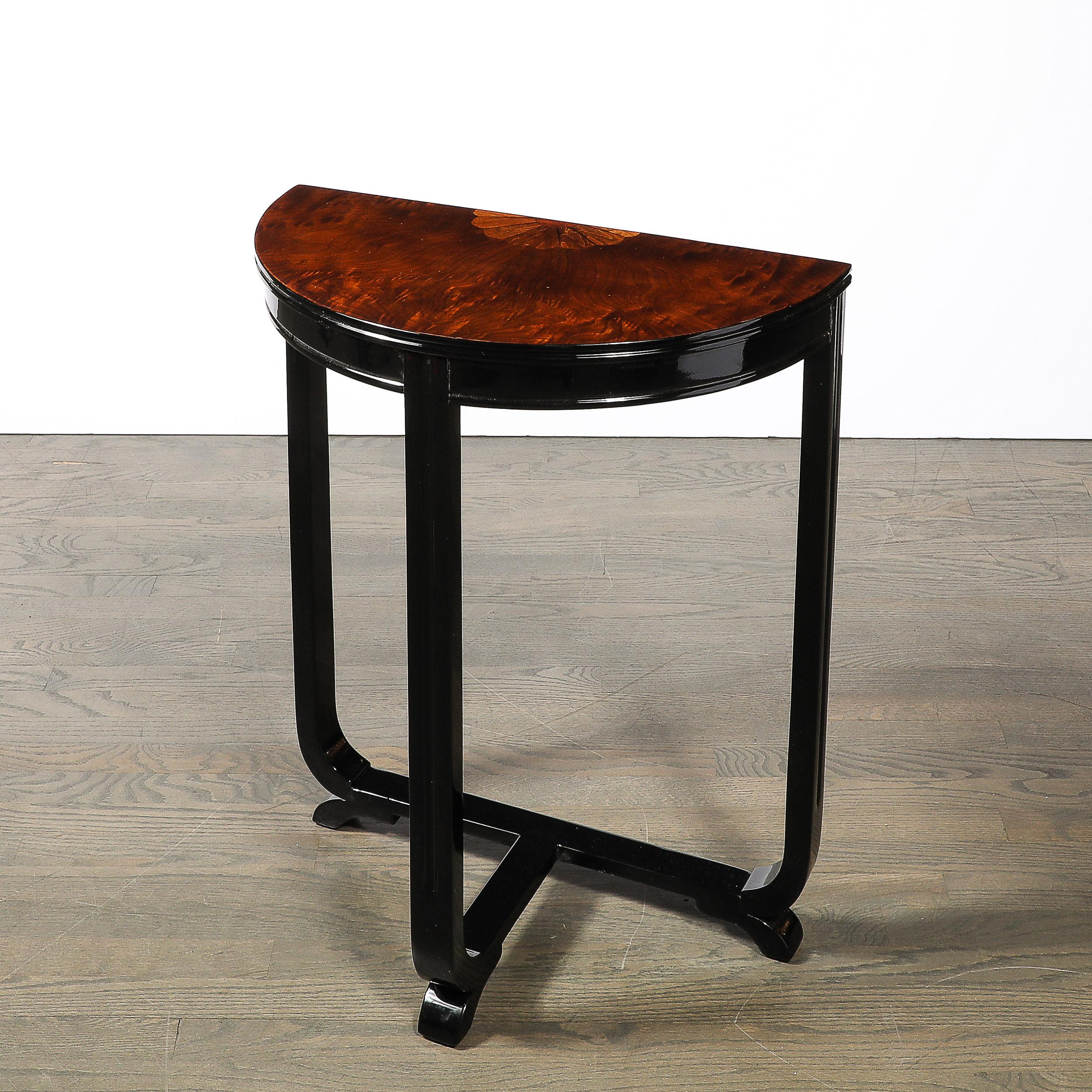 Art Deco Book-Matched Walnut & Exotic Sunburst Inlaid Wood Console Table 10