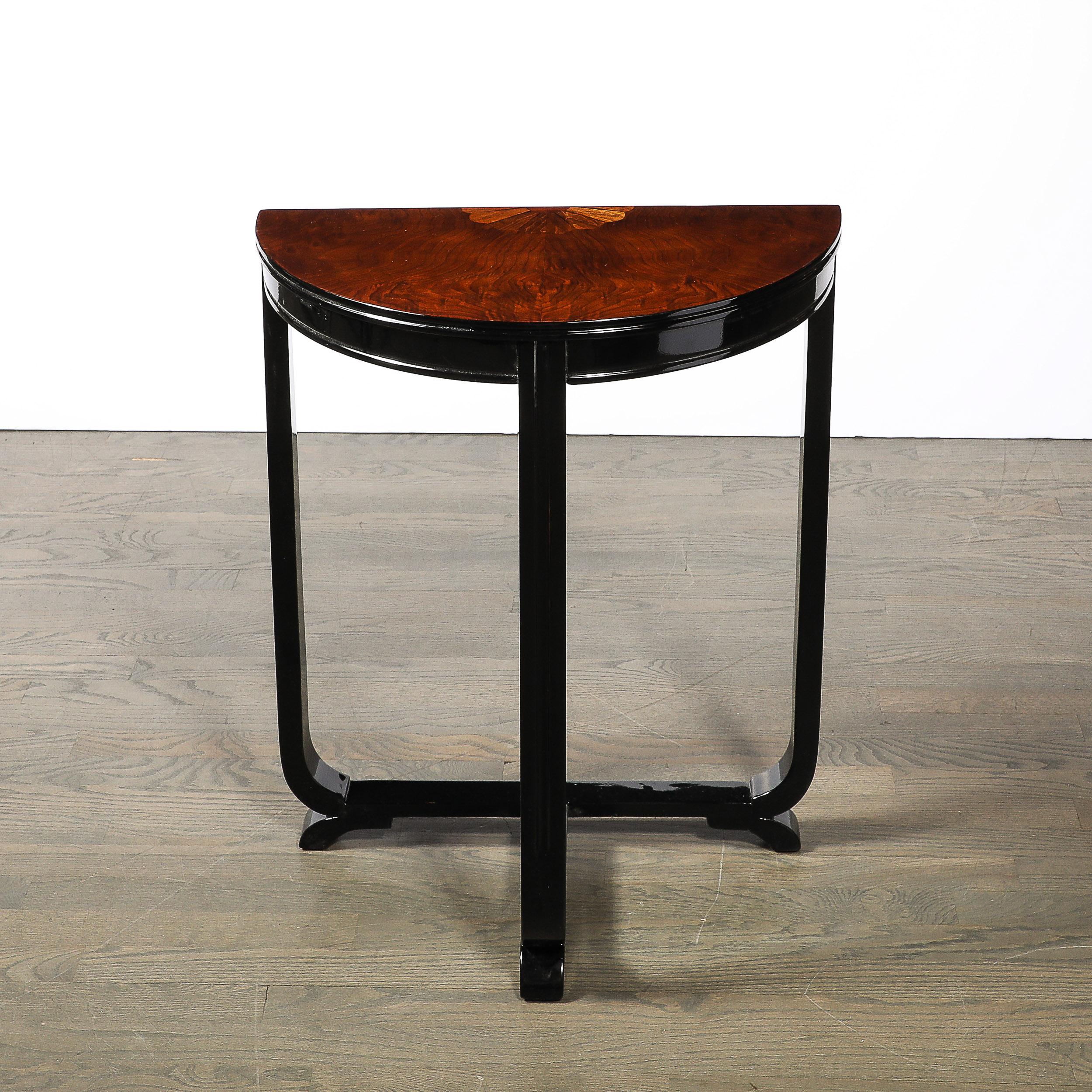 Art Deco Book-Matched Walnut & Exotic Sunburst Inlaid Wood Console Table 11
