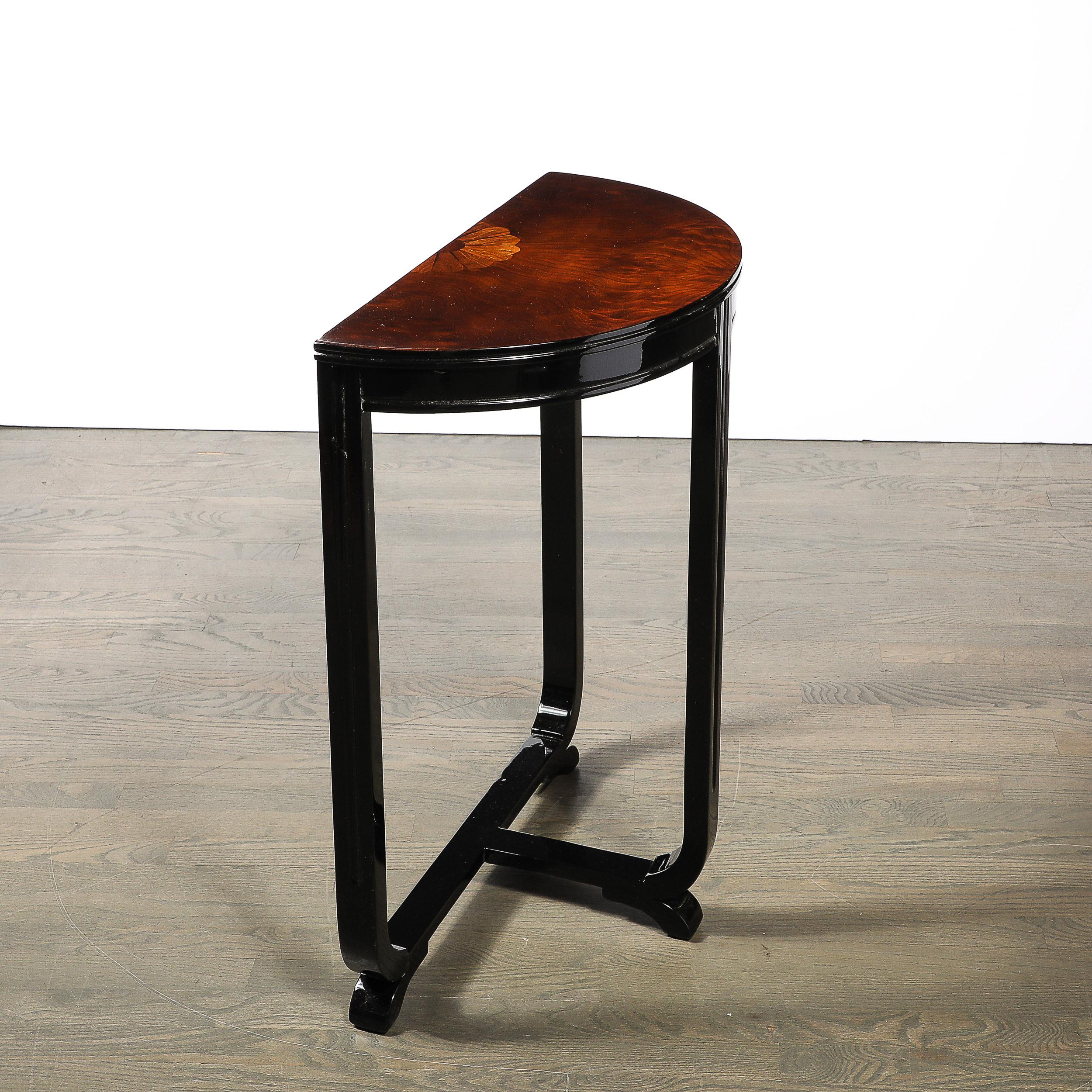 Art Deco Book-Matched Walnut & Exotic Sunburst Inlaid Wood Console Table 12
