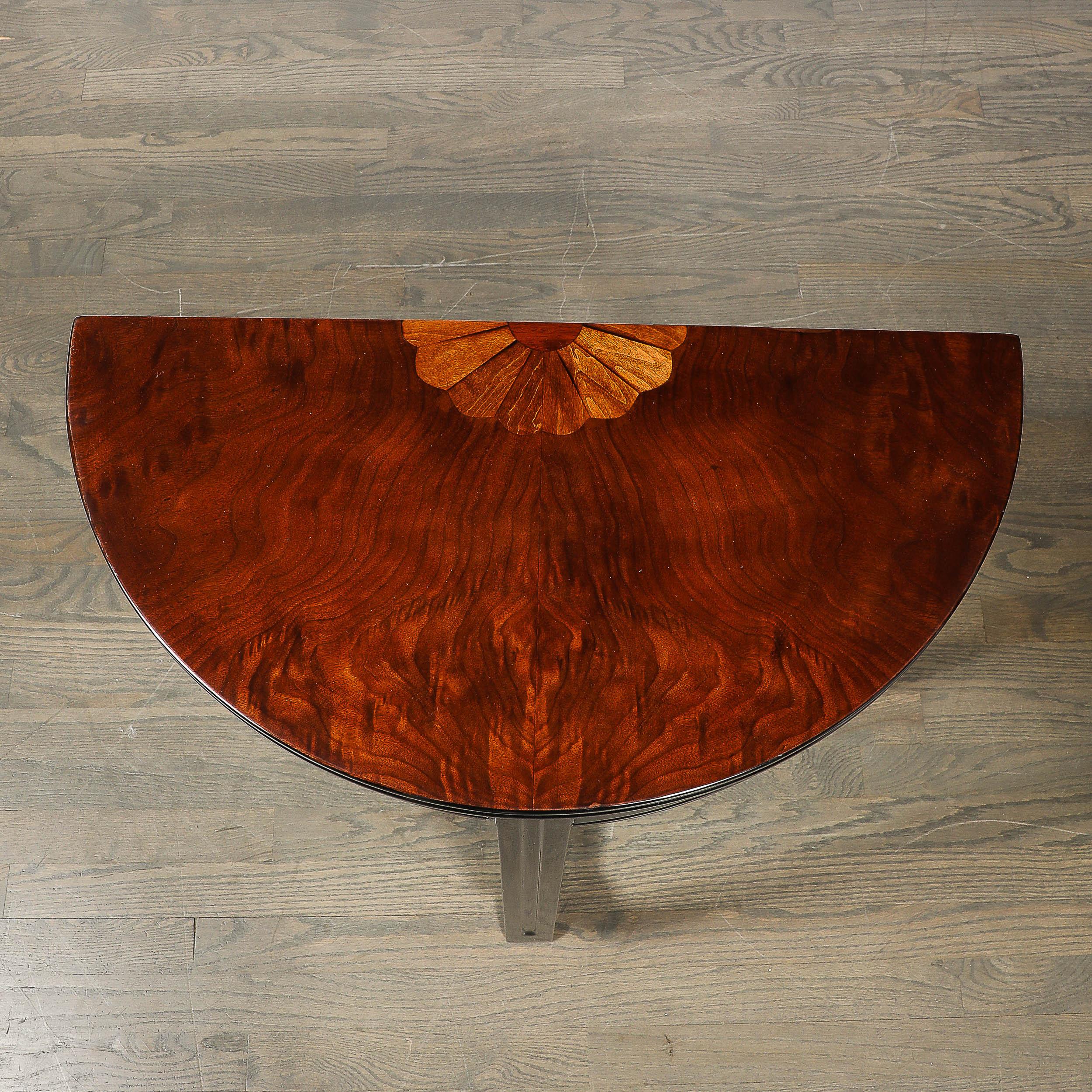 American Art Deco Book-Matched Walnut & Exotic Sunburst Inlaid Wood Console Table