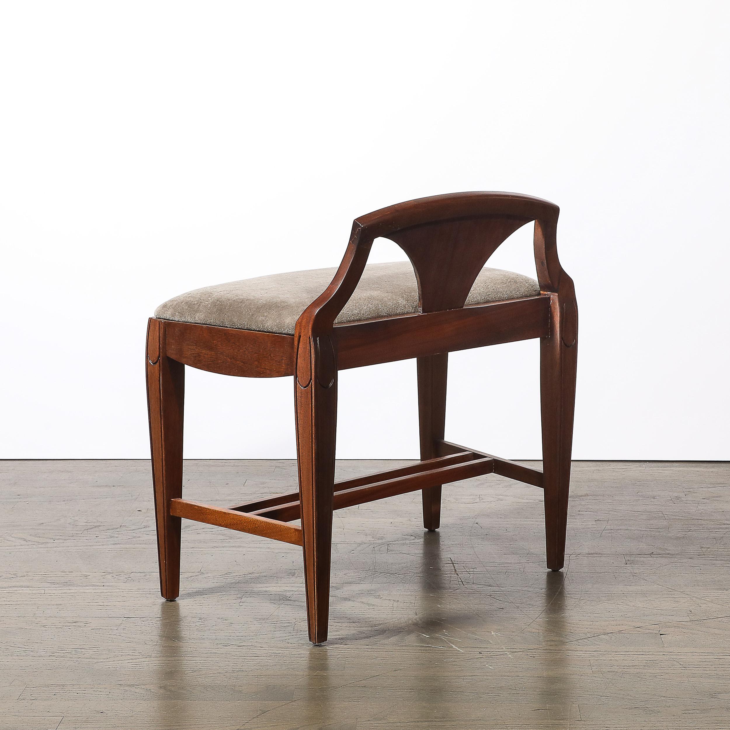 Art Deco Book-Matched Walnut & Mohair Sculptural Bench by Grosfeld House For Sale 5