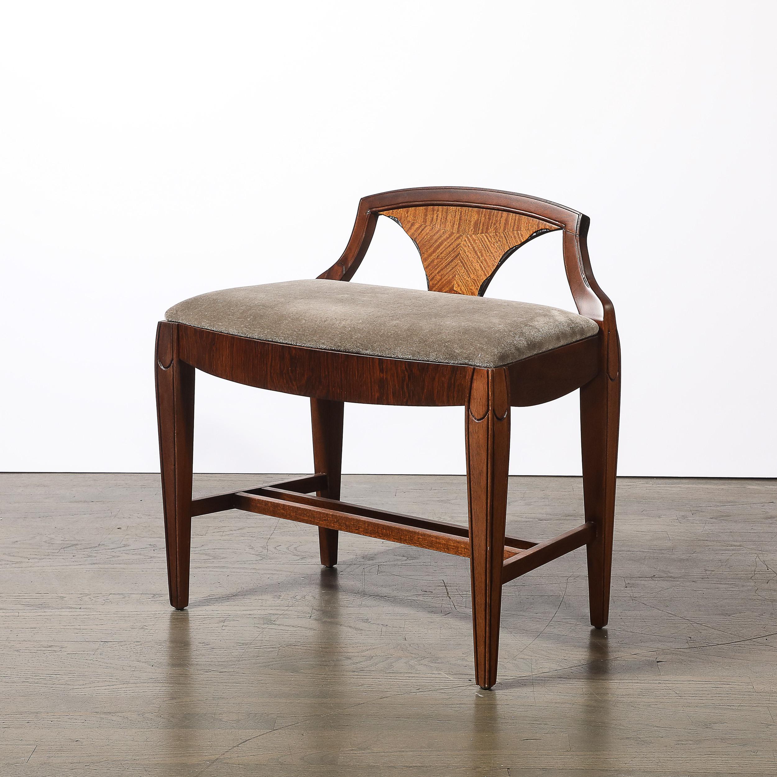 Art Deco Book-Matched Walnut & Mohair Sculptural Bench by Grosfeld House For Sale 8