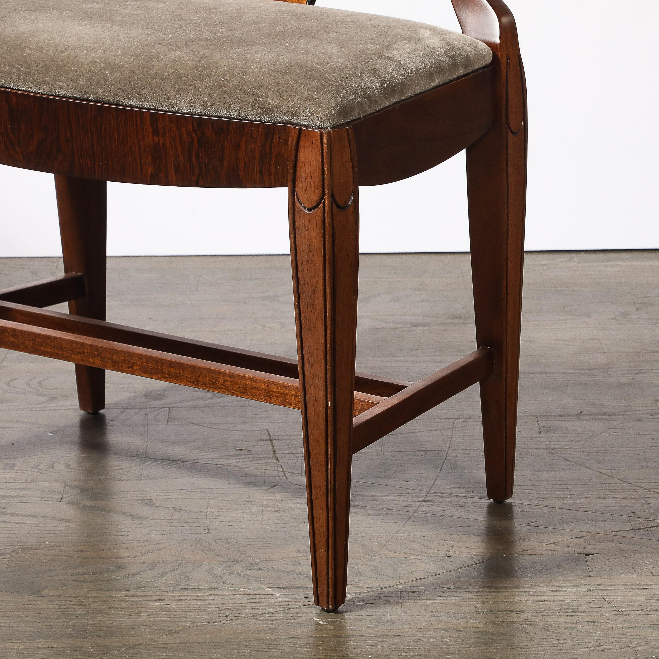 Art Deco Book-Matched Walnut & Mohair Sculptural Bench by Grosfeld House For Sale 9