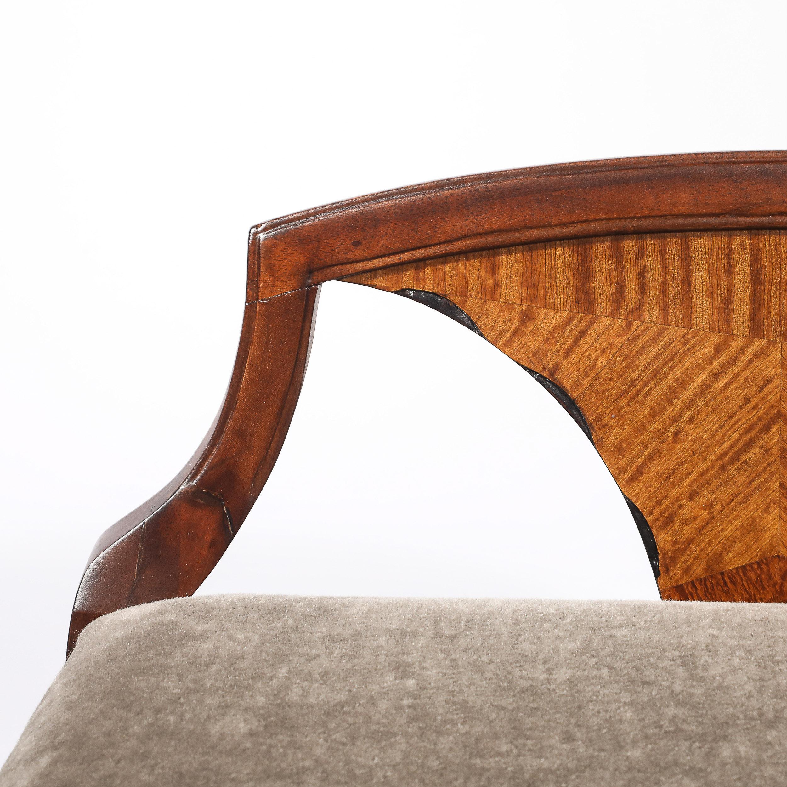 Art Deco Book-Matched Walnut & Mohair Sculptural Bench by Grosfeld House For Sale 11