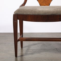 Art Deco Book-Matched Walnut & Mohair Sculptural Bench by Grosfeld House