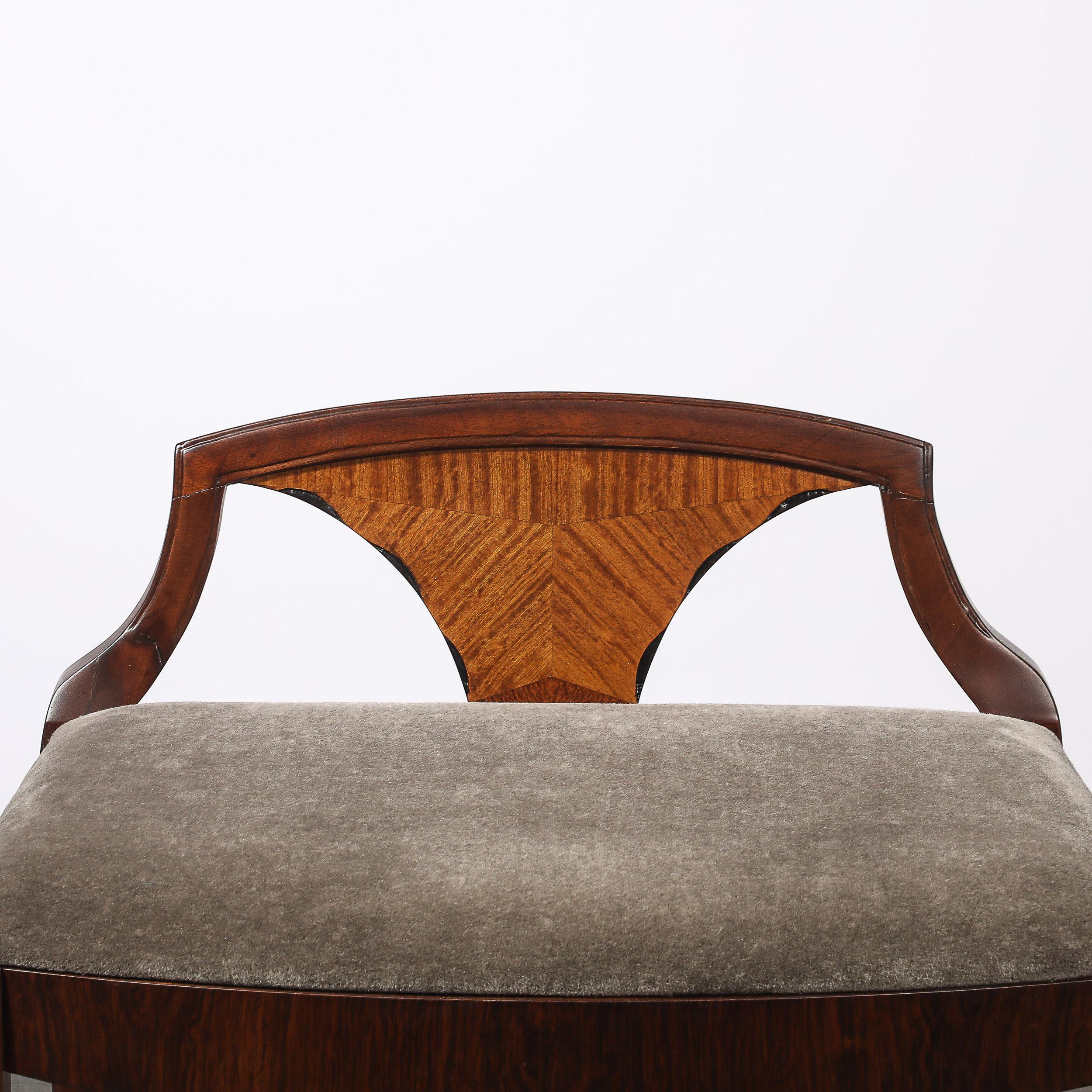 Art Deco Book-Matched Walnut & Mohair Sculptural Bench by Grosfeld House In Excellent Condition For Sale In New York, NY