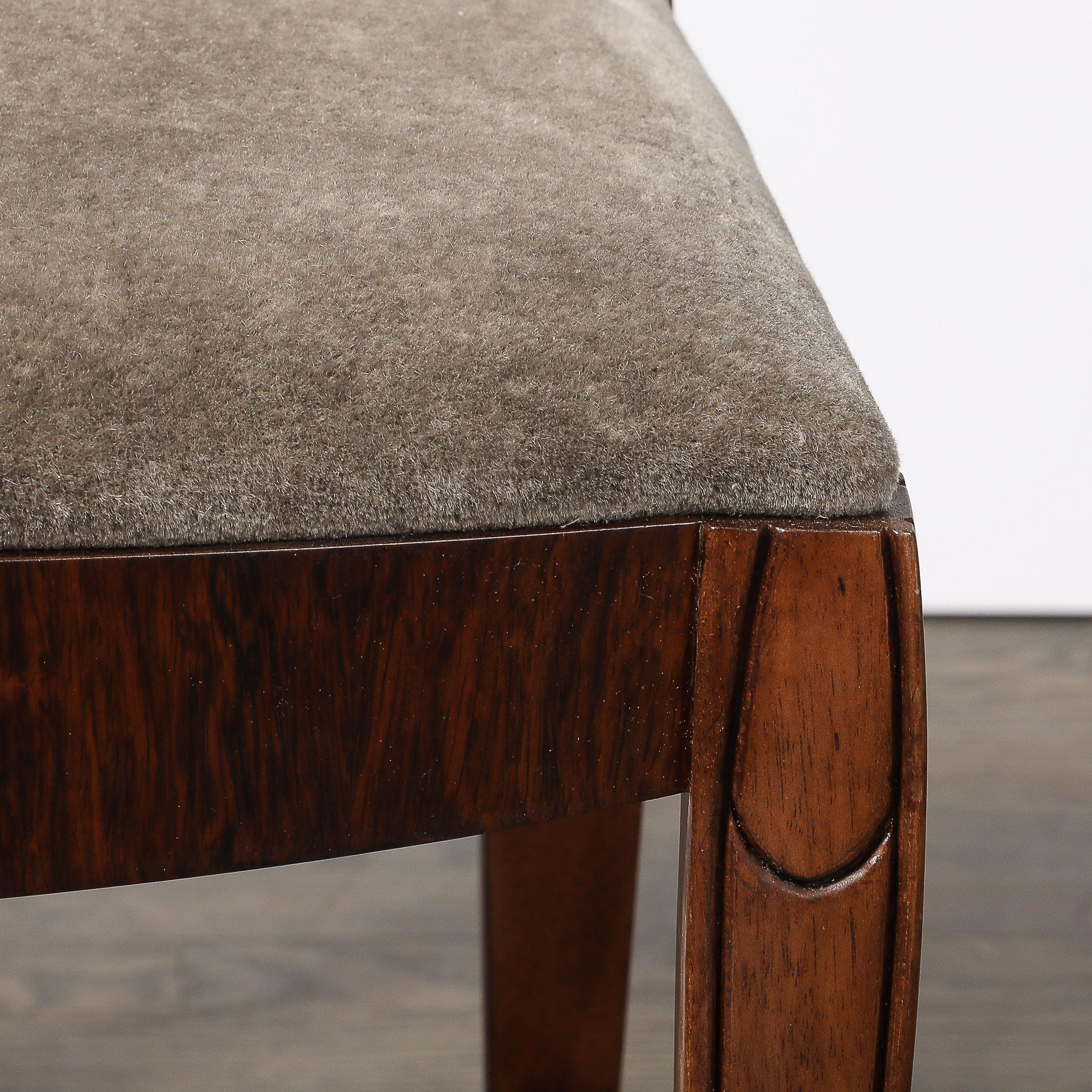 Mid-20th Century Art Deco Book-Matched Walnut & Mohair Sculptural Bench by Grosfeld House For Sale
