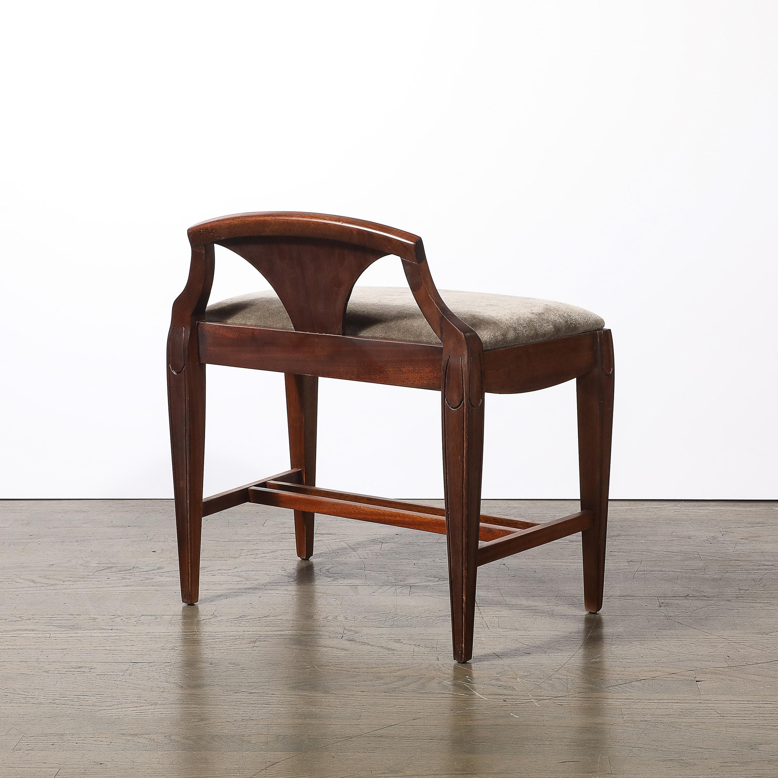 Art Deco Book-Matched Walnut & Mohair Sculptural Bench by Grosfeld House For Sale 3