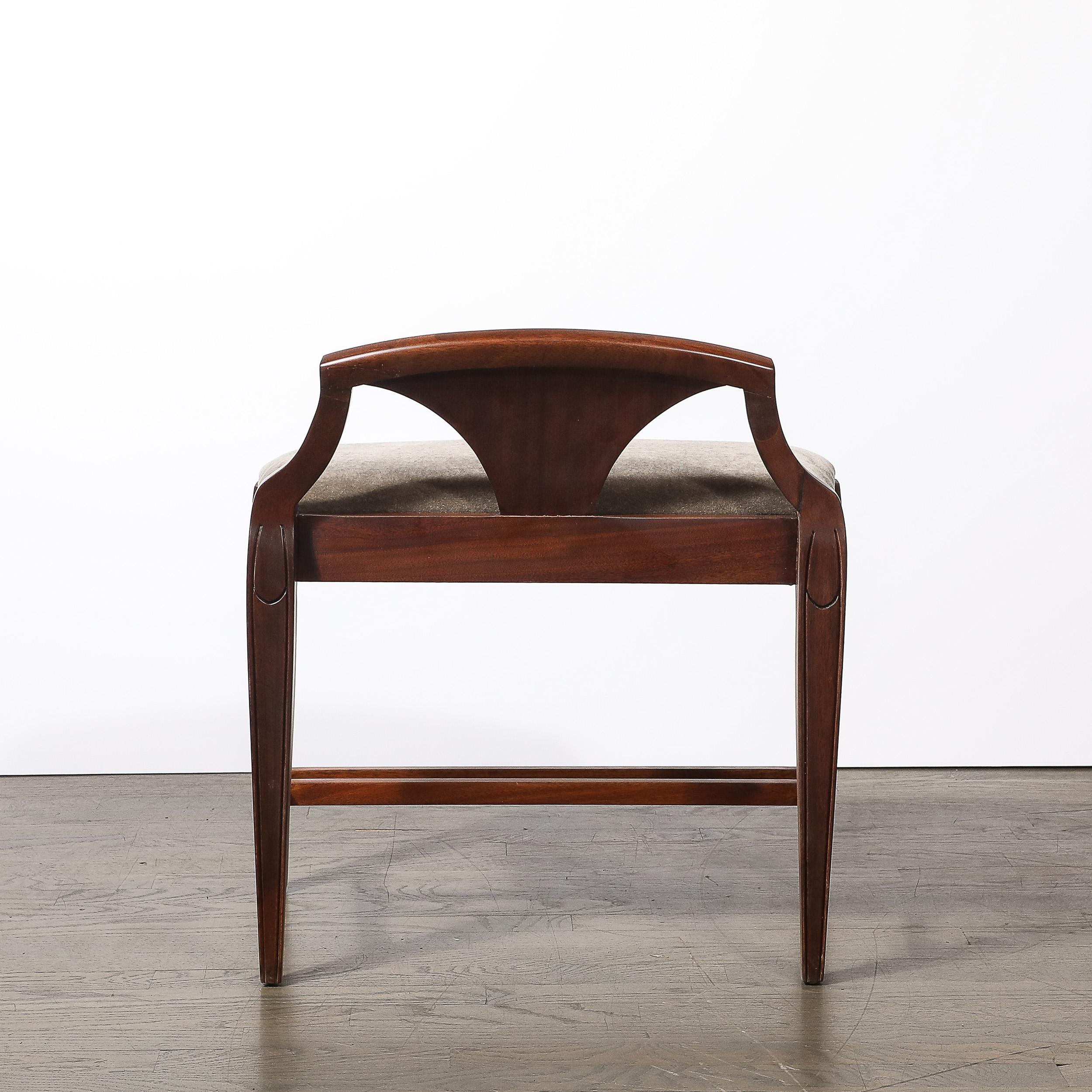 Art Deco Book-Matched Walnut & Mohair Sculptural Bench by Grosfeld House For Sale 4