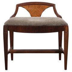 Art Deco Book-Matched Walnut & Mohair Sculptural Bench by Grosfeld House