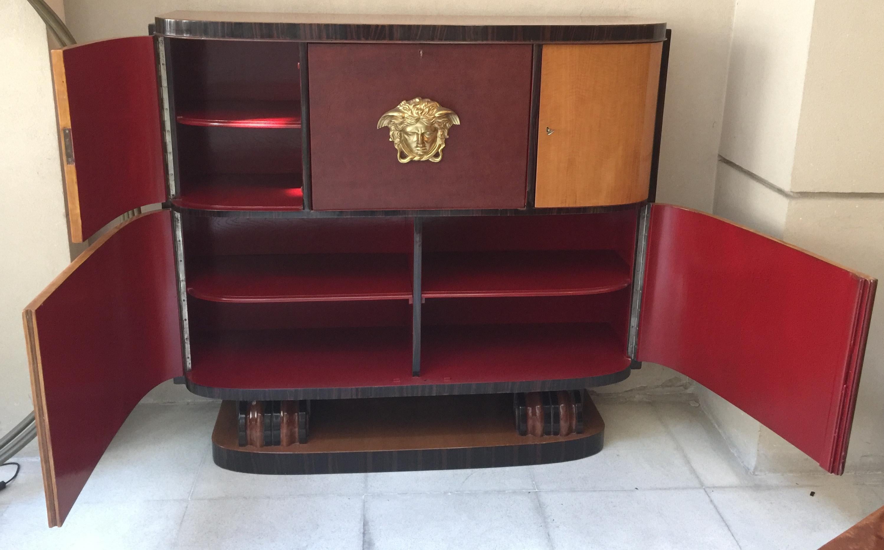 Art Deco Bookcase, 1930, French , Material: Wood and leather For Sale 7