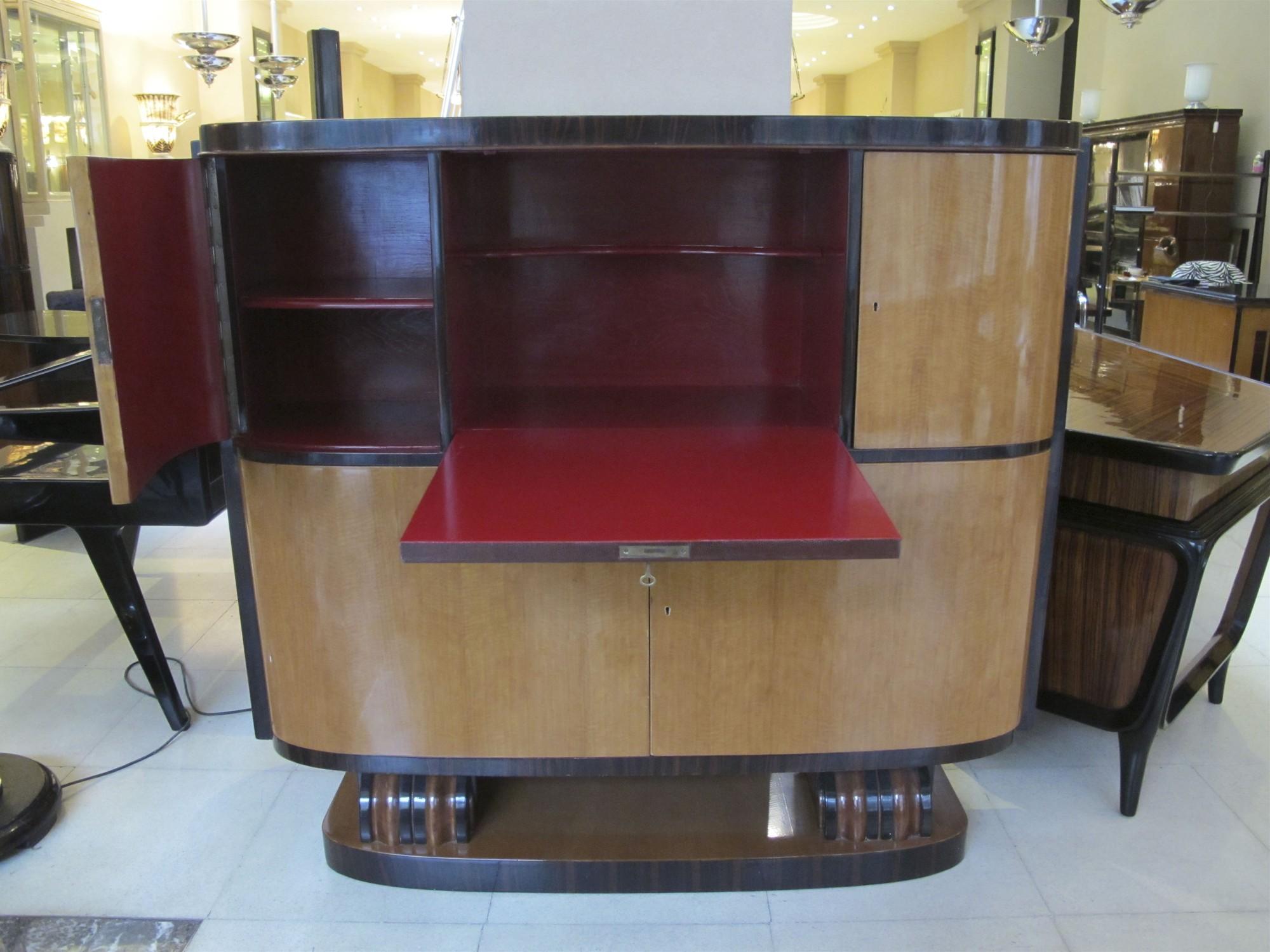 Mid-20th Century Art Deco Bookcase, 1930, French , Material: Wood and leather For Sale