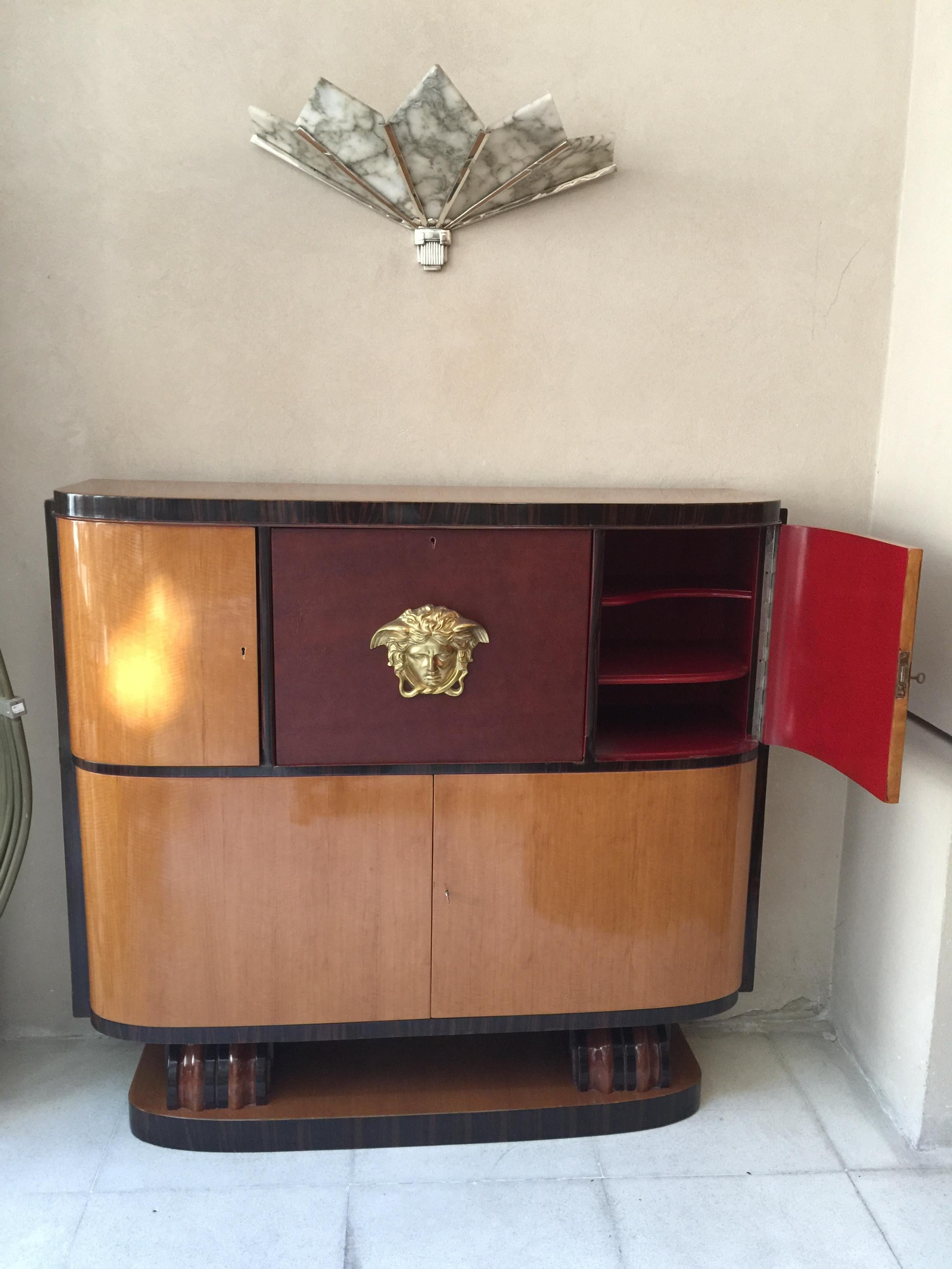 Art Deco Bookcase, 1930, French , Material: Wood and leather For Sale 2