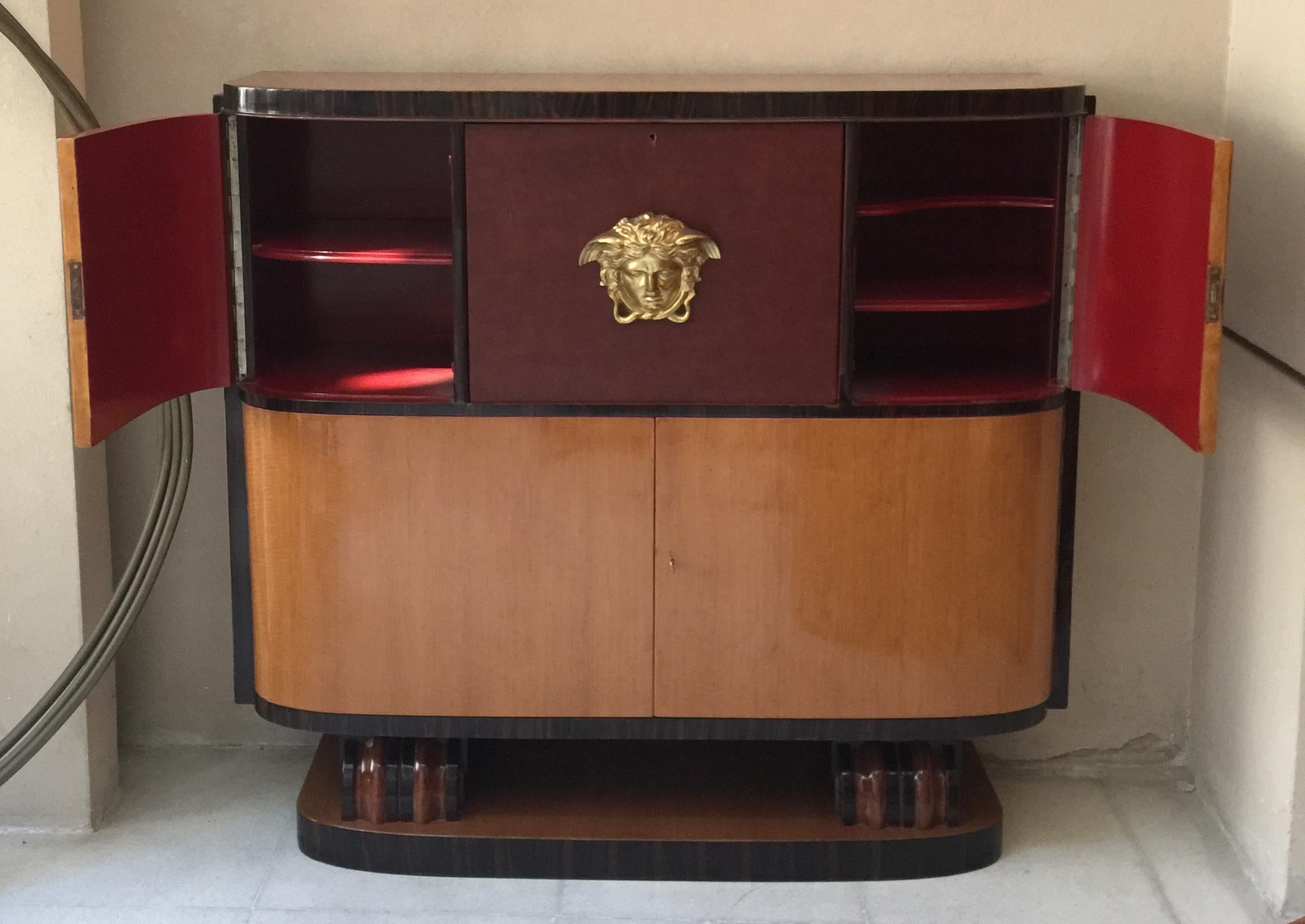 Art Deco Bookcase, 1930, French , Material: Wood and leather For Sale 4
