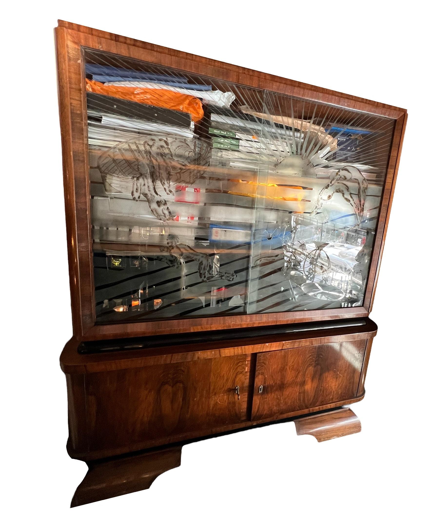 Glass Art Deco Bookcase  , 1930, French, Materials: Wood and glass For Sale