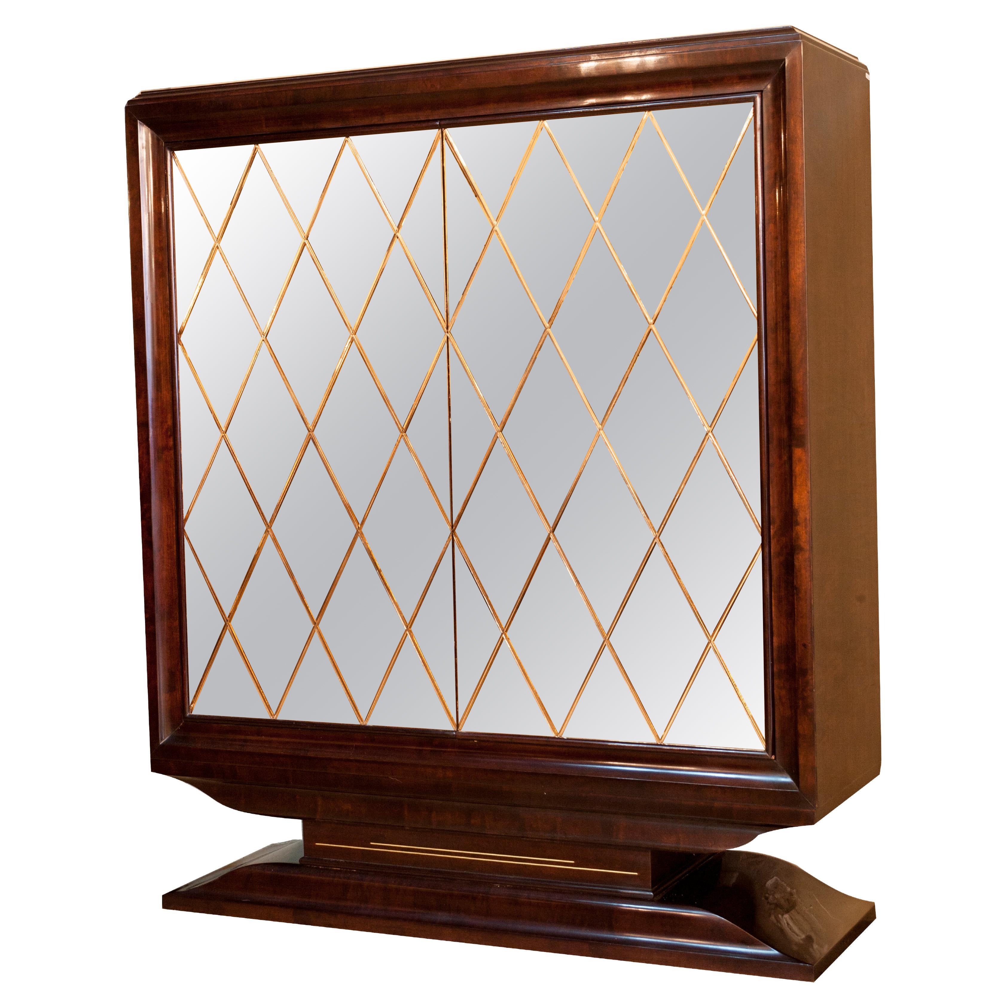 Art Deco Bookcase and Bar, 1920, French, Material: walnut wood and Mirror For Sale