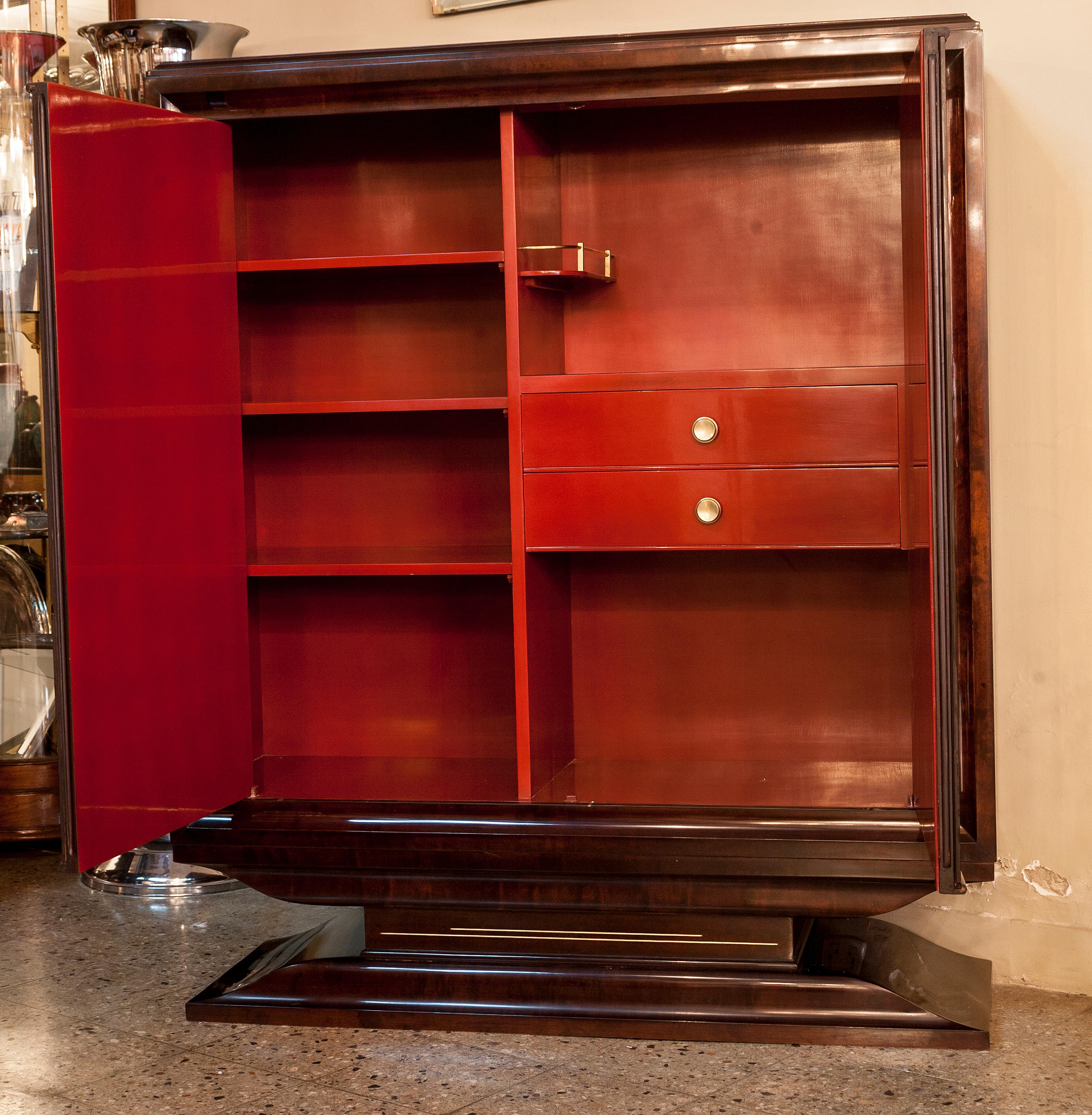 Art Deco Bookcase and Bar, 1920, French, Material: Wood and Mirror For Sale 4