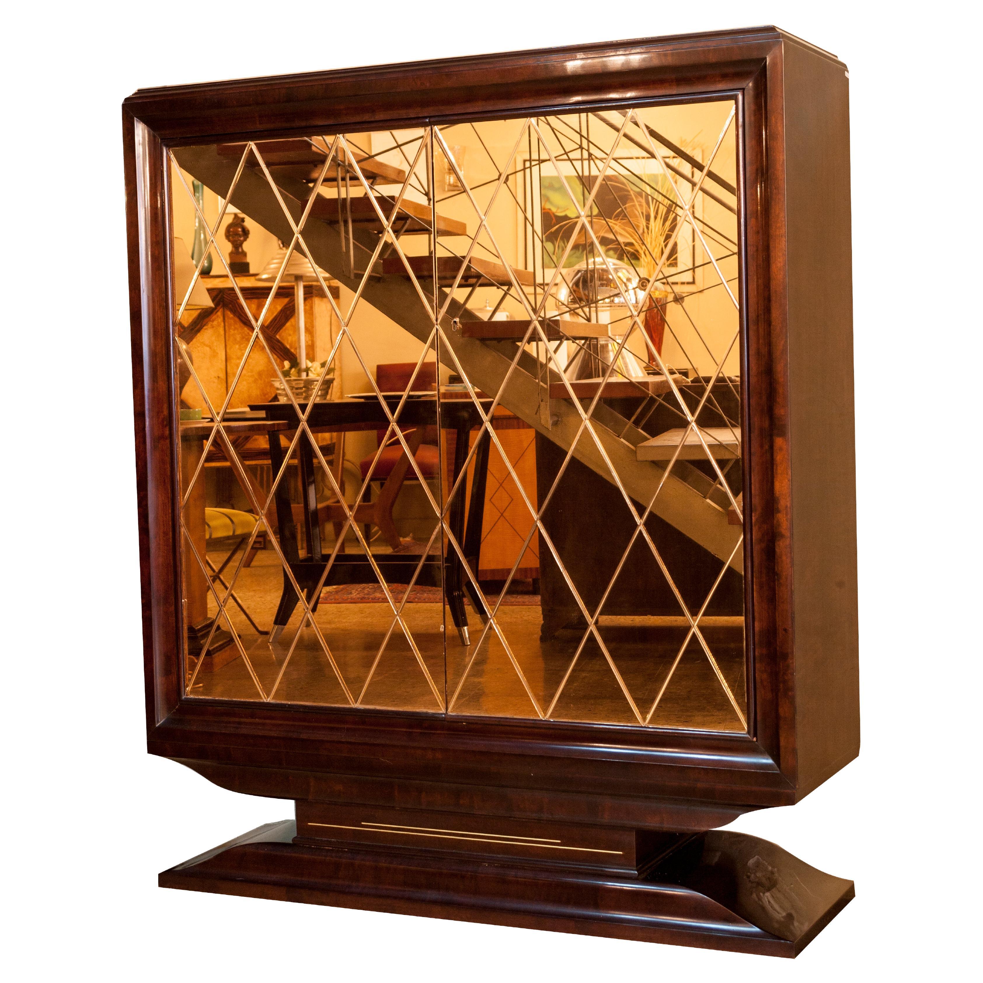 Art Deco Bookcase and Bar, 1920, French, Material: Wood and Mirror For Sale