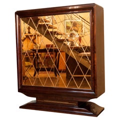 Used Art Deco Bookcase and Bar, 1920, French, Material: Wood and Mirror