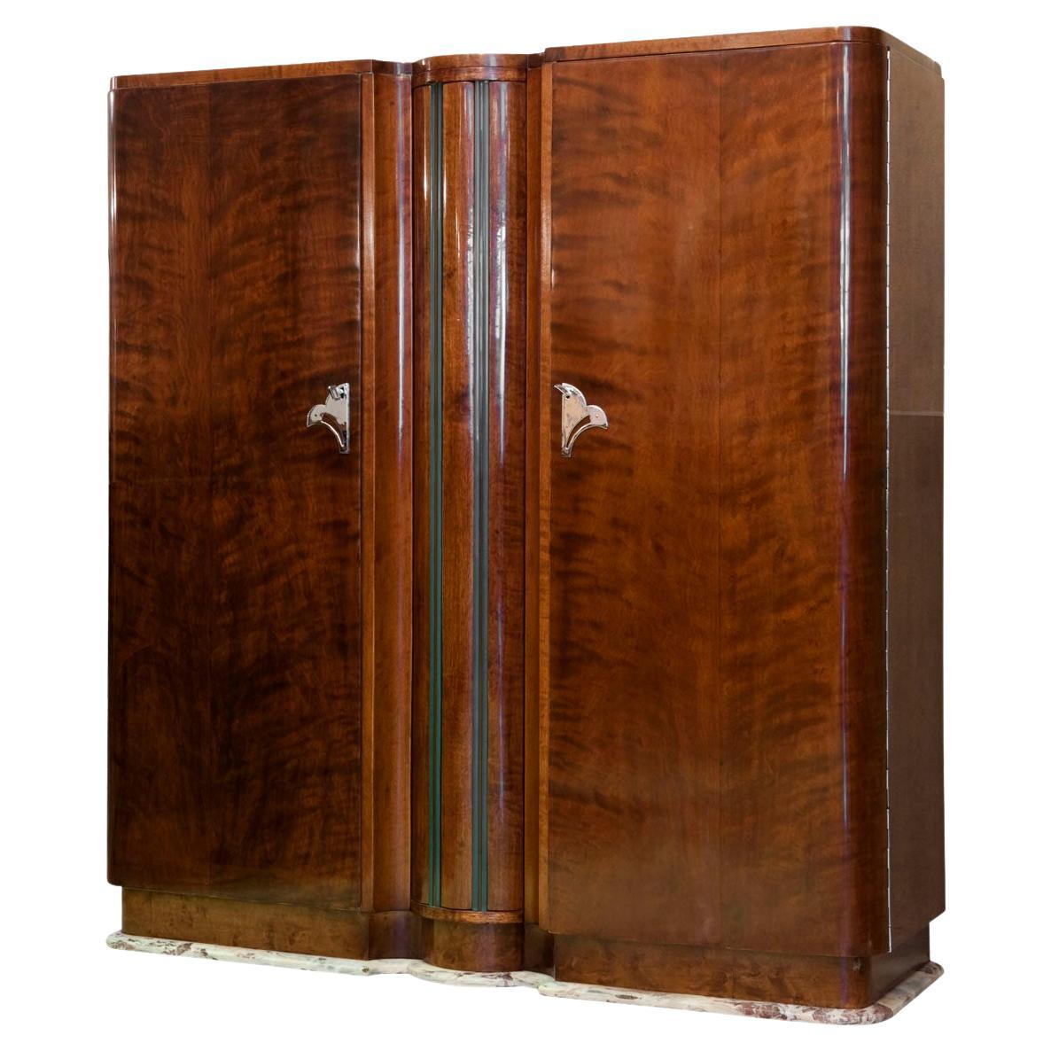 Art Deco Bookcase and Bar Bookcase with Light, 1930, French, Material, Wood For Sale