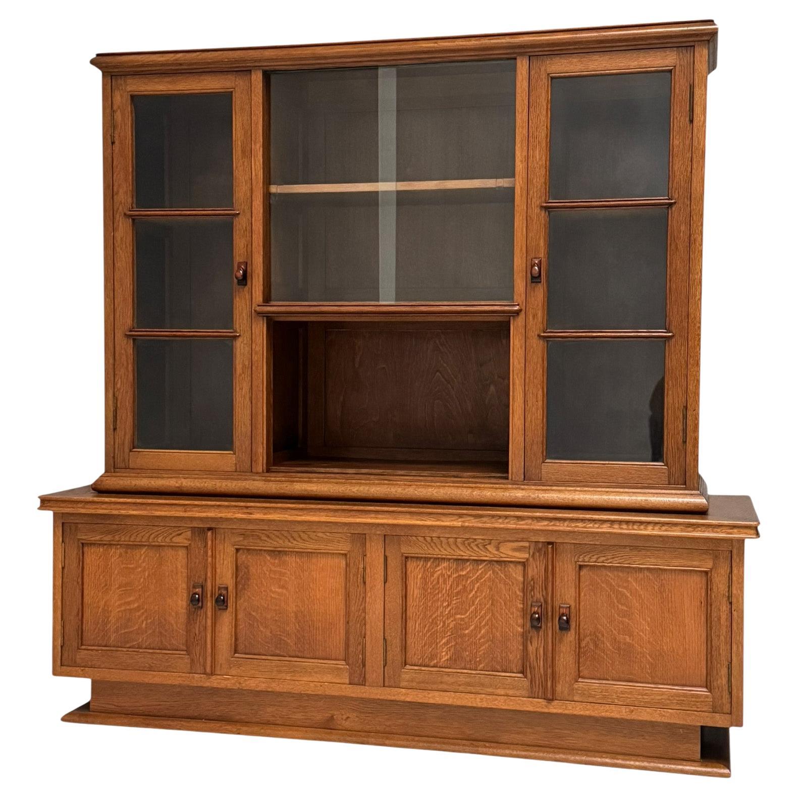 Art Deco Bookcase or Display Cabinet with Glass Sliding Doors, 1930s