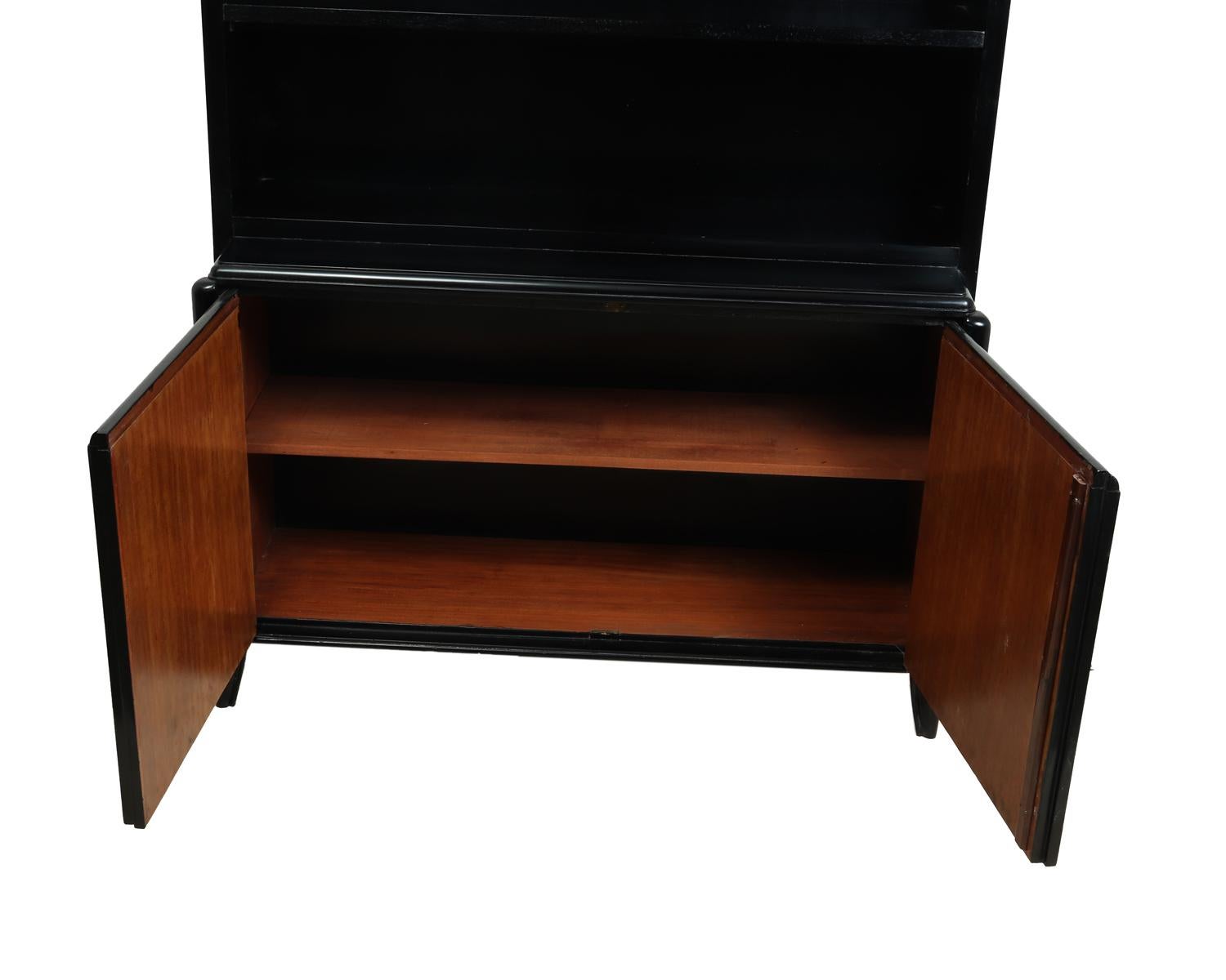 French Art Deco Bookcase Polished Piano Black, circa 1930