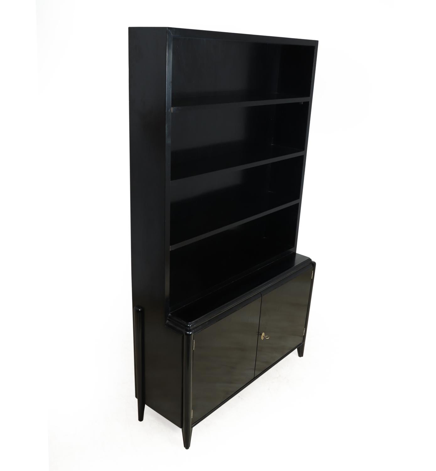 Wood Art Deco Bookcase Polished Piano Black, circa 1930