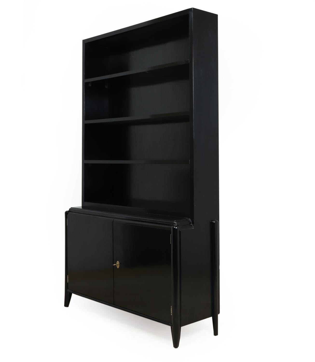 Art Deco Bookcase Polished Piano Black, circa 1930 1