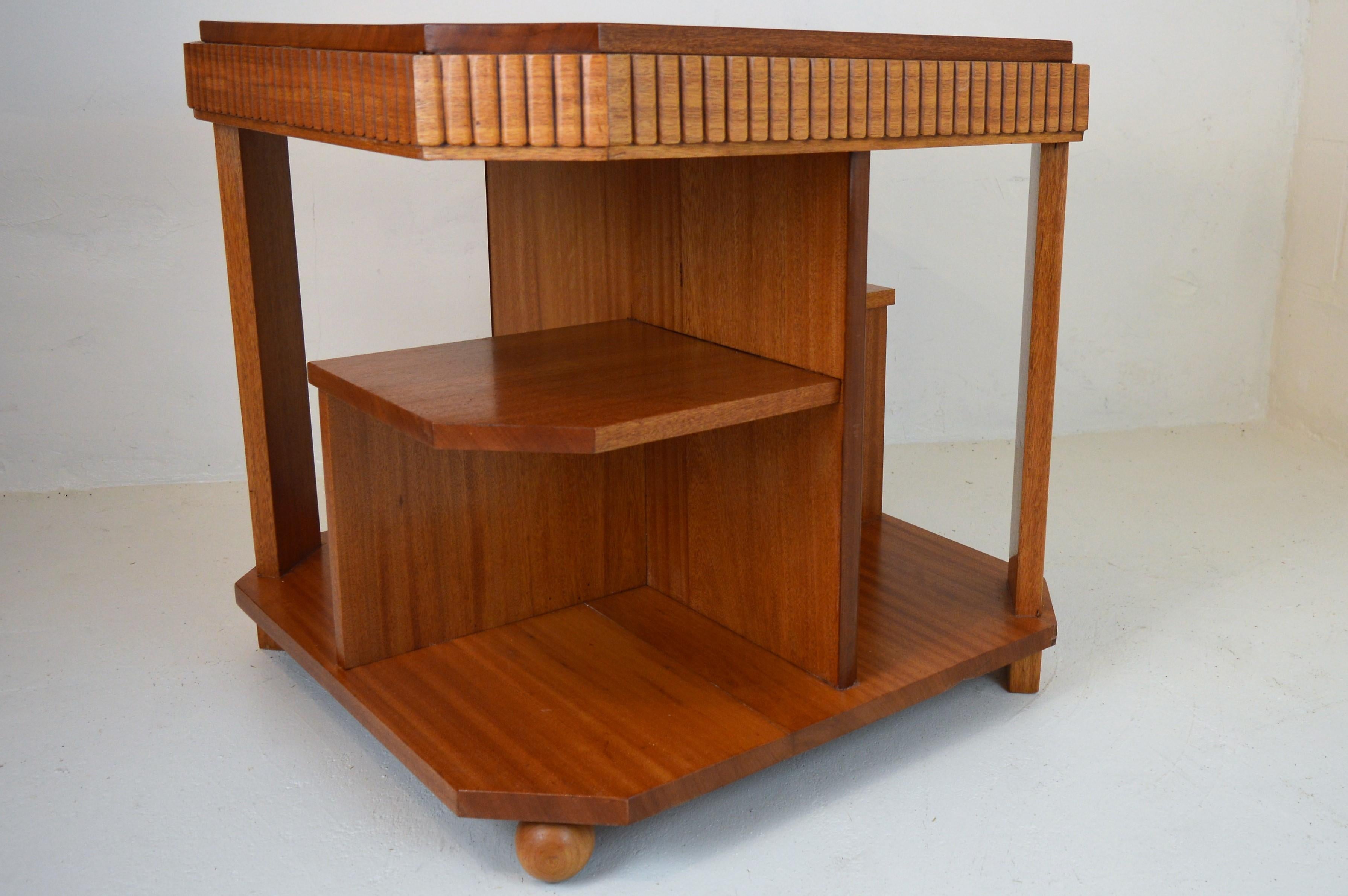 French Art Deco Bookcase-Table in Solid Mahogany Blond by Michel Dufet, 1930s