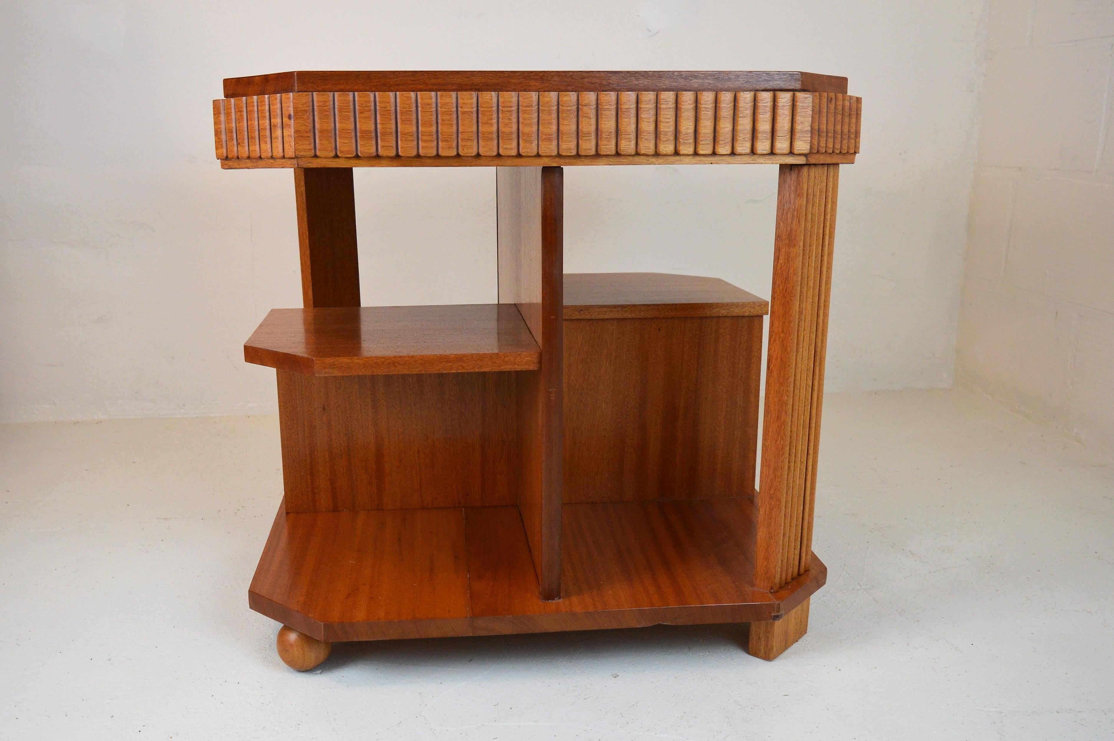 Art Deco Bookcase-Table in Solid Mahogany Blond by Michel Dufet, 1930s In Good Condition In Castenray, NL