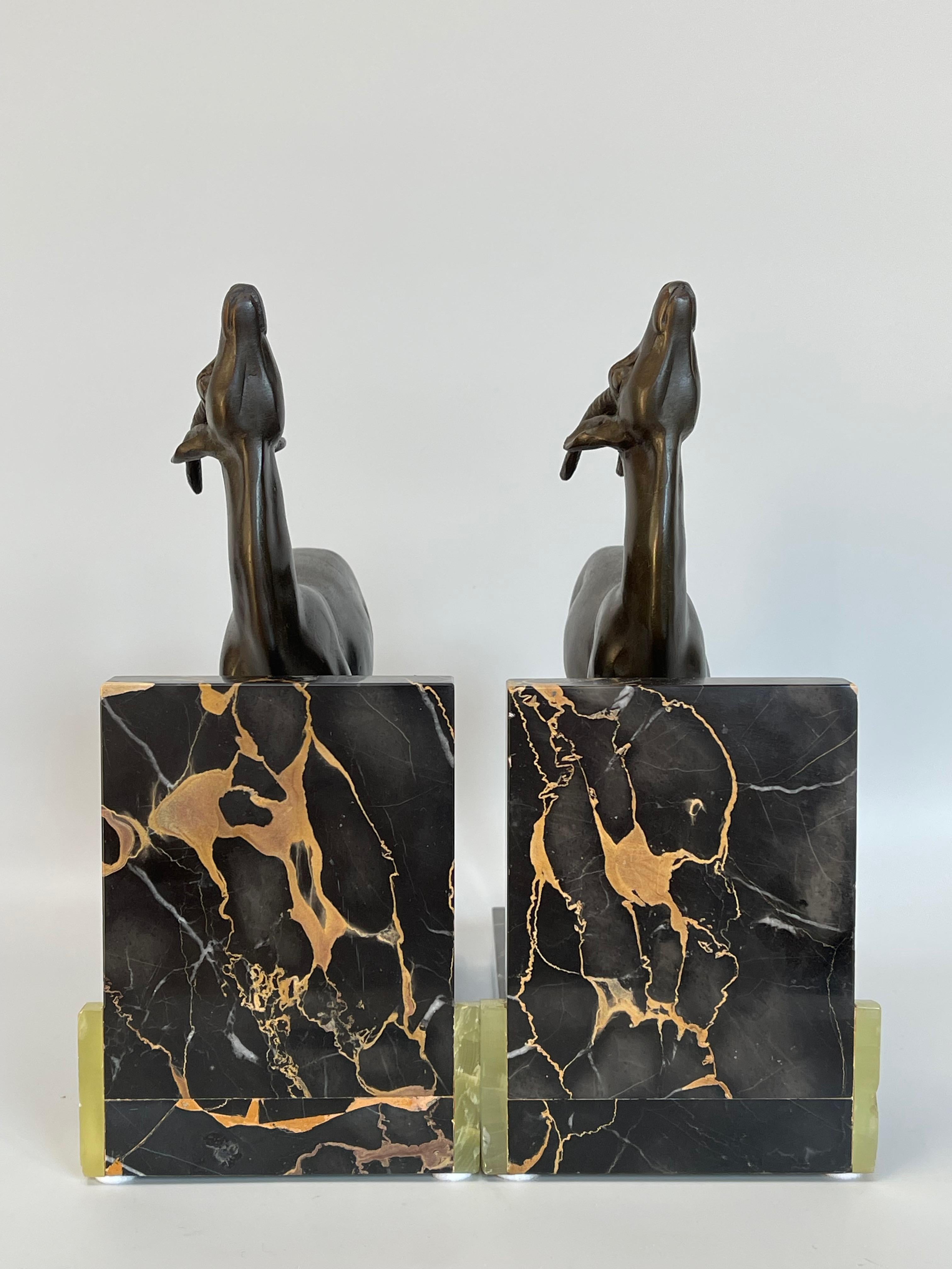 Art Deco Bookends Antelopes Signed Limousin In Good Condition For Sale In NANTES, FR