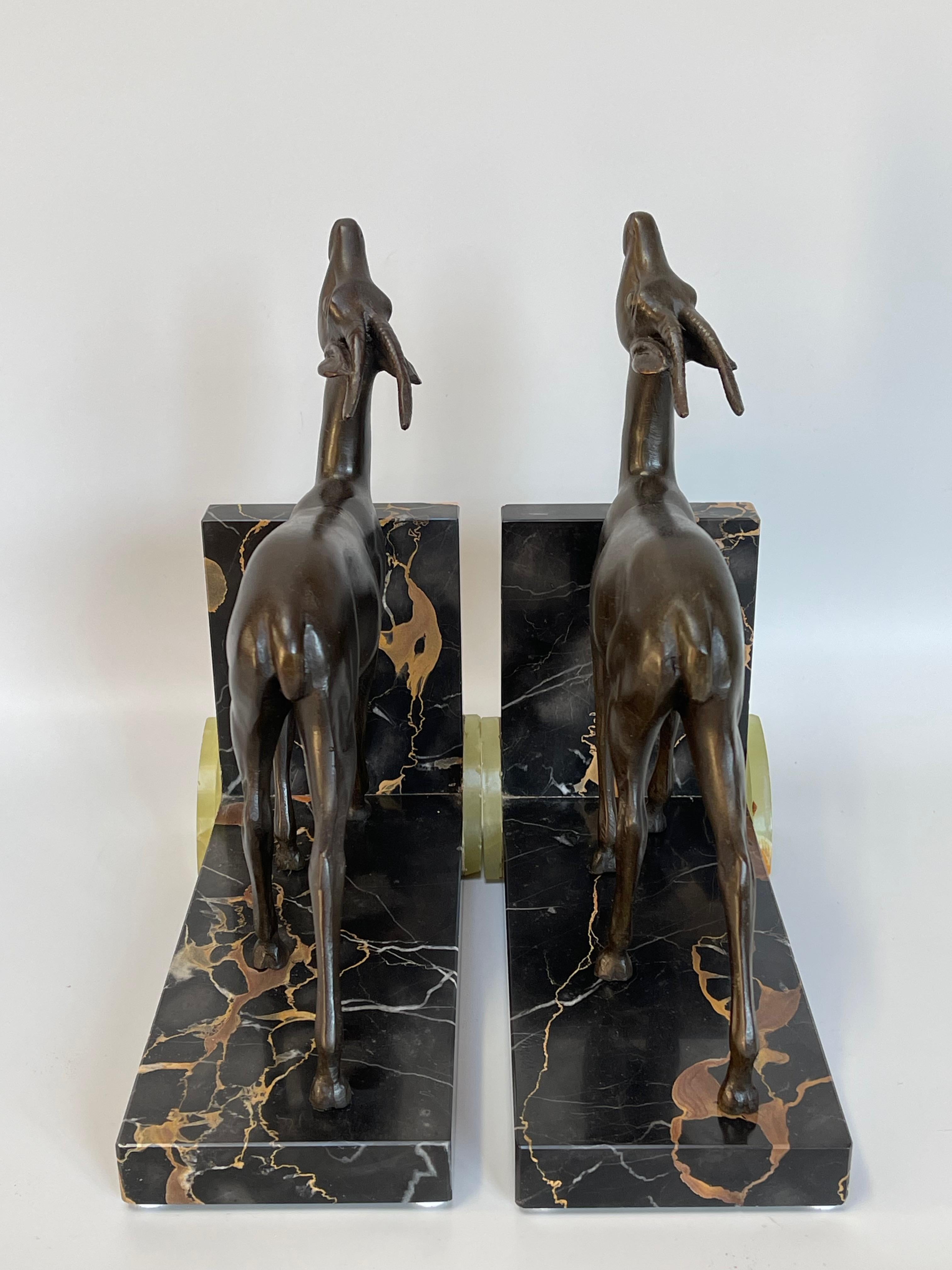 Onyx Art Deco Bookends Antelopes Signed Limousin For Sale