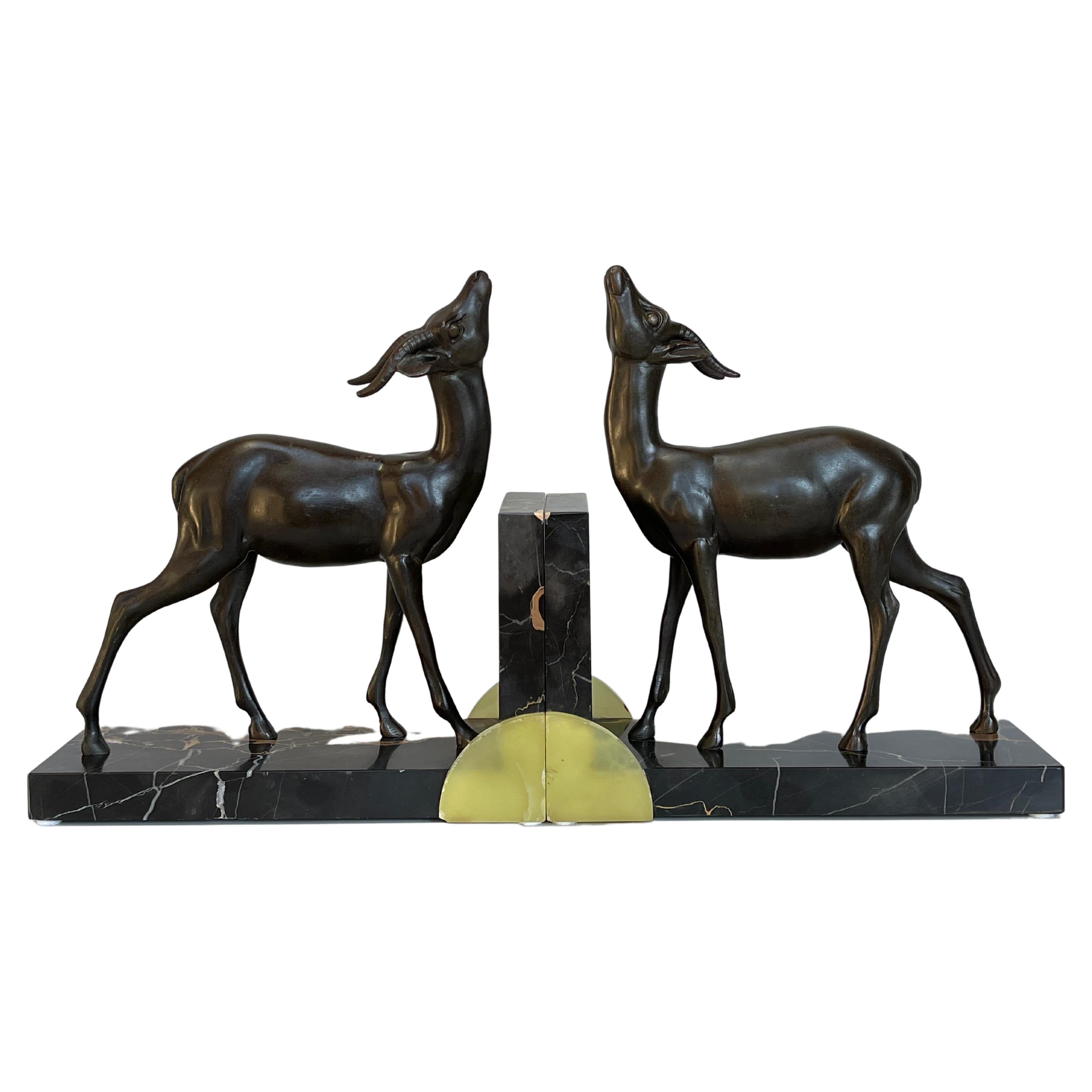Art Deco Bookends Antelopes Signed Limousin For Sale