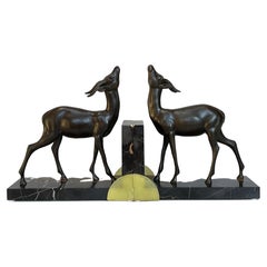 Vintage Art Deco Bookends Antelopes Signed Limousin