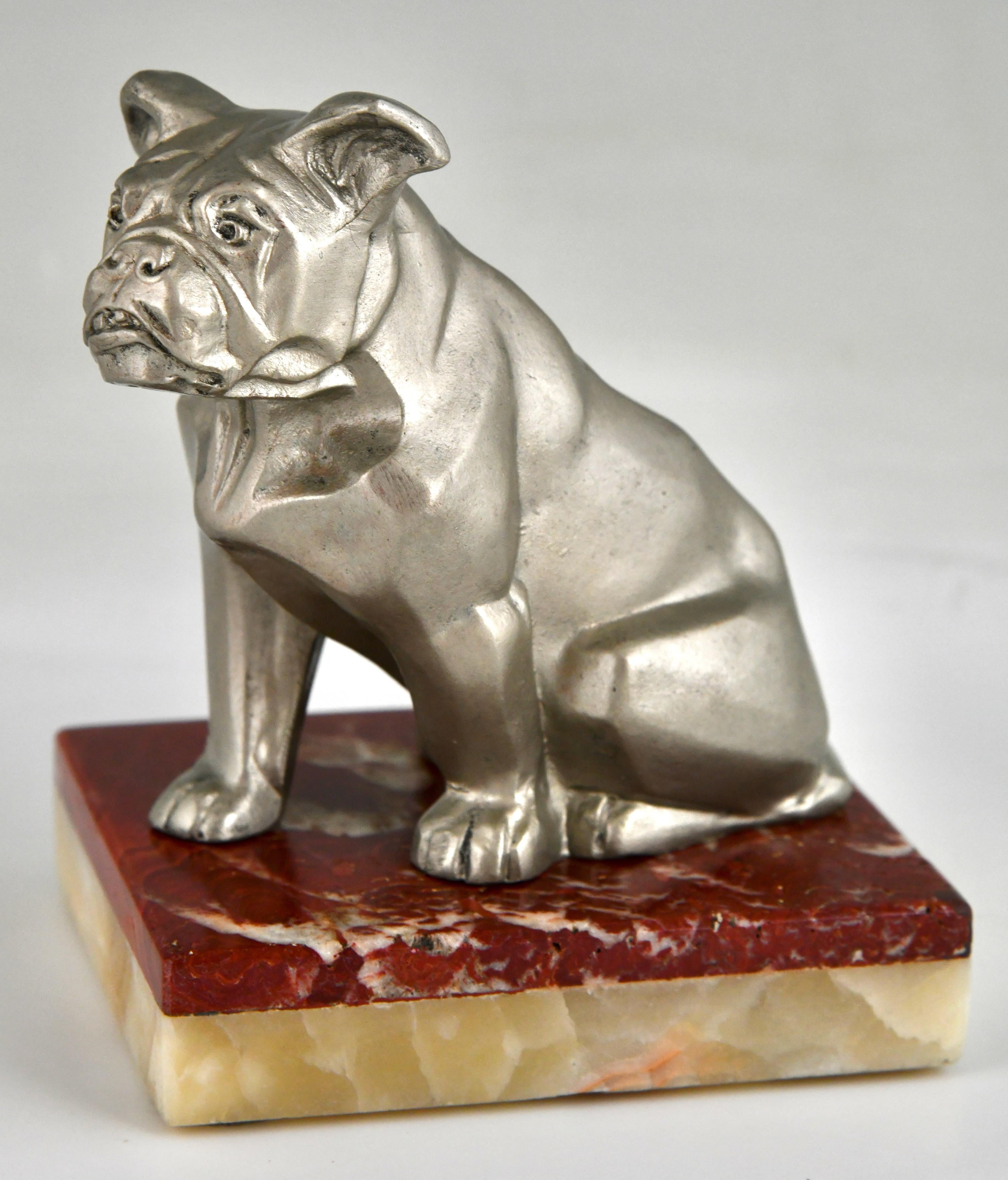 Mid-20th Century Art Deco Bookends Cat and Bulldog Signed by Irenée Rochard, 1930 For Sale