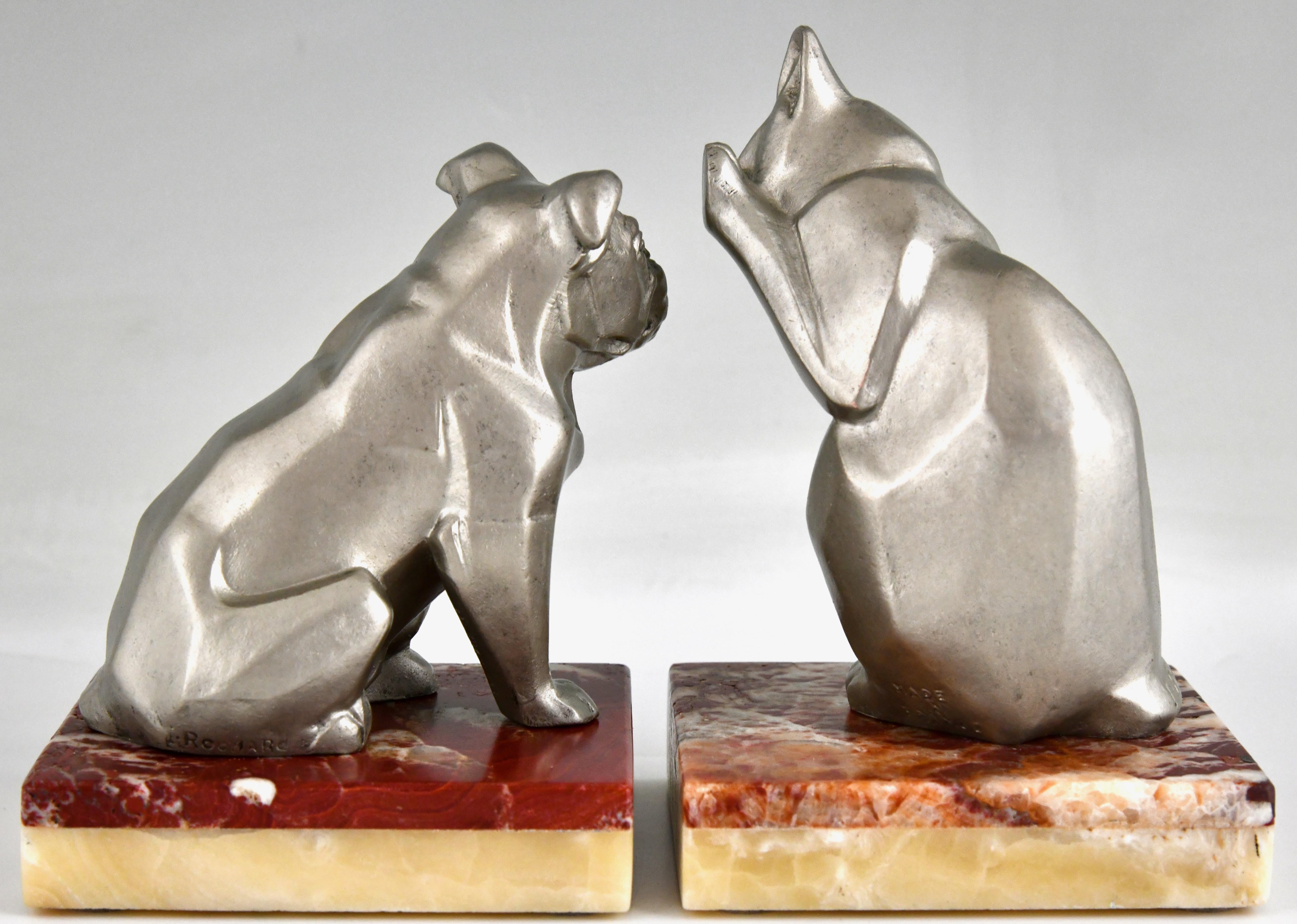 Art Deco Bookends Cat and Bulldog Signed by Irenée Rochard, 1930 1