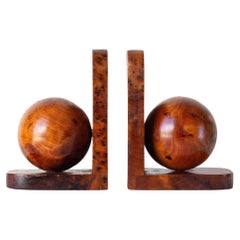 Art Deco Bookends Circles in Cypress Burl, Mid-Century Modern