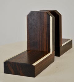 Art Deco Bookends, Exotic Hardwood with Bone Inlays, French, 1930s