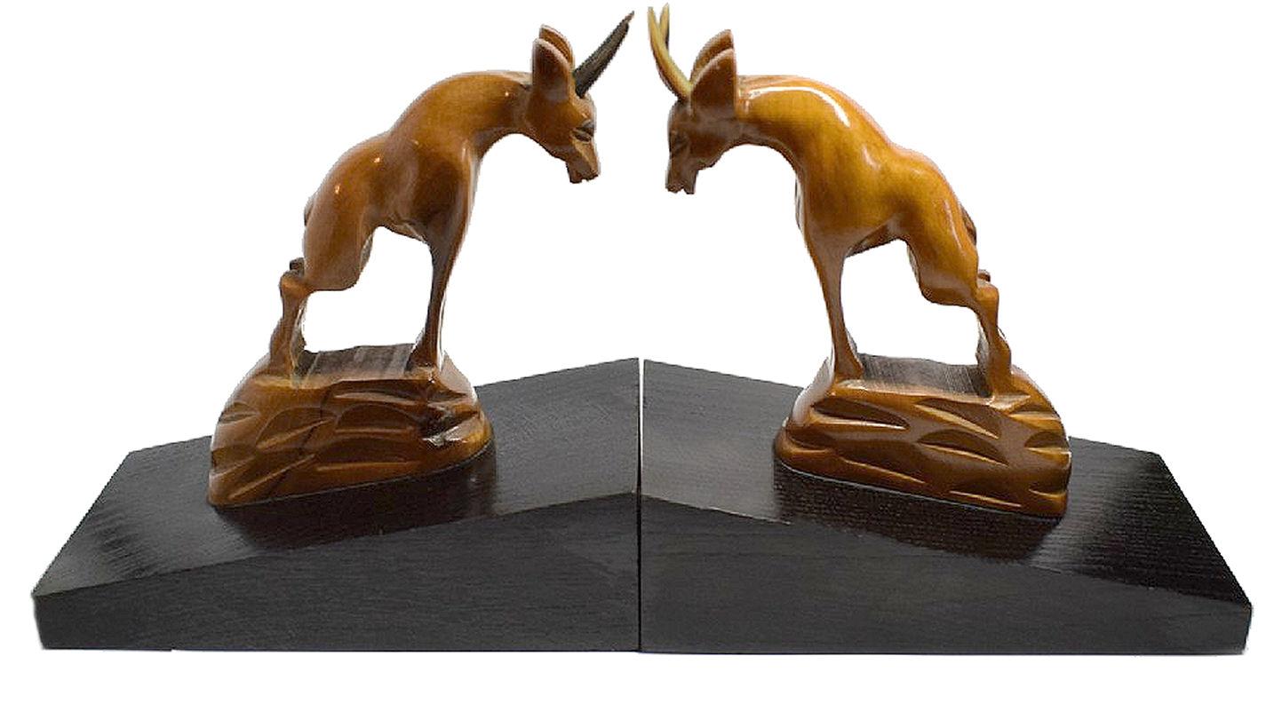 Wood Art Deco Bookends, French, c1930's For Sale