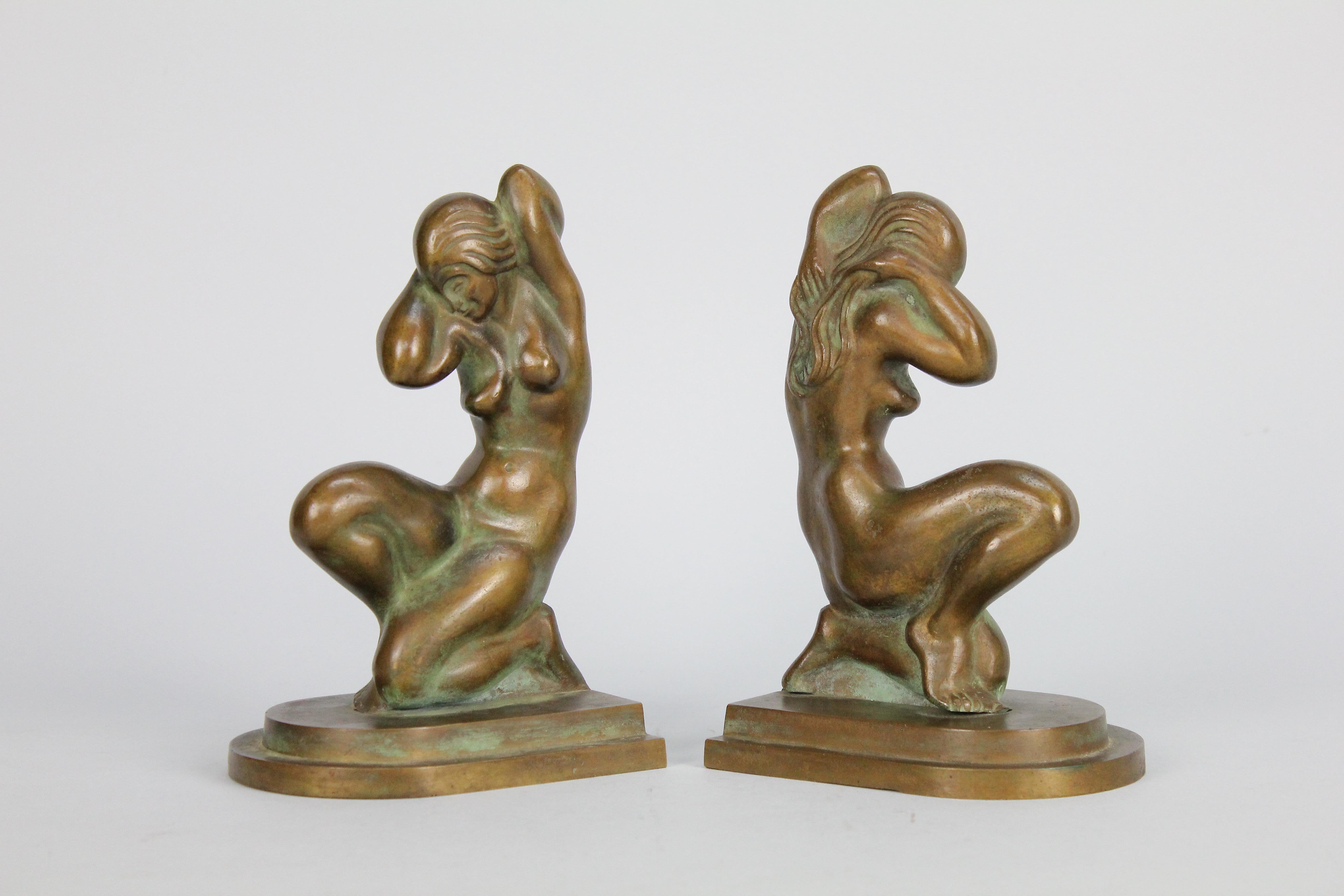 Patinated Art Deco Bookends in Bronze, Tinos, Denmark, 1930s