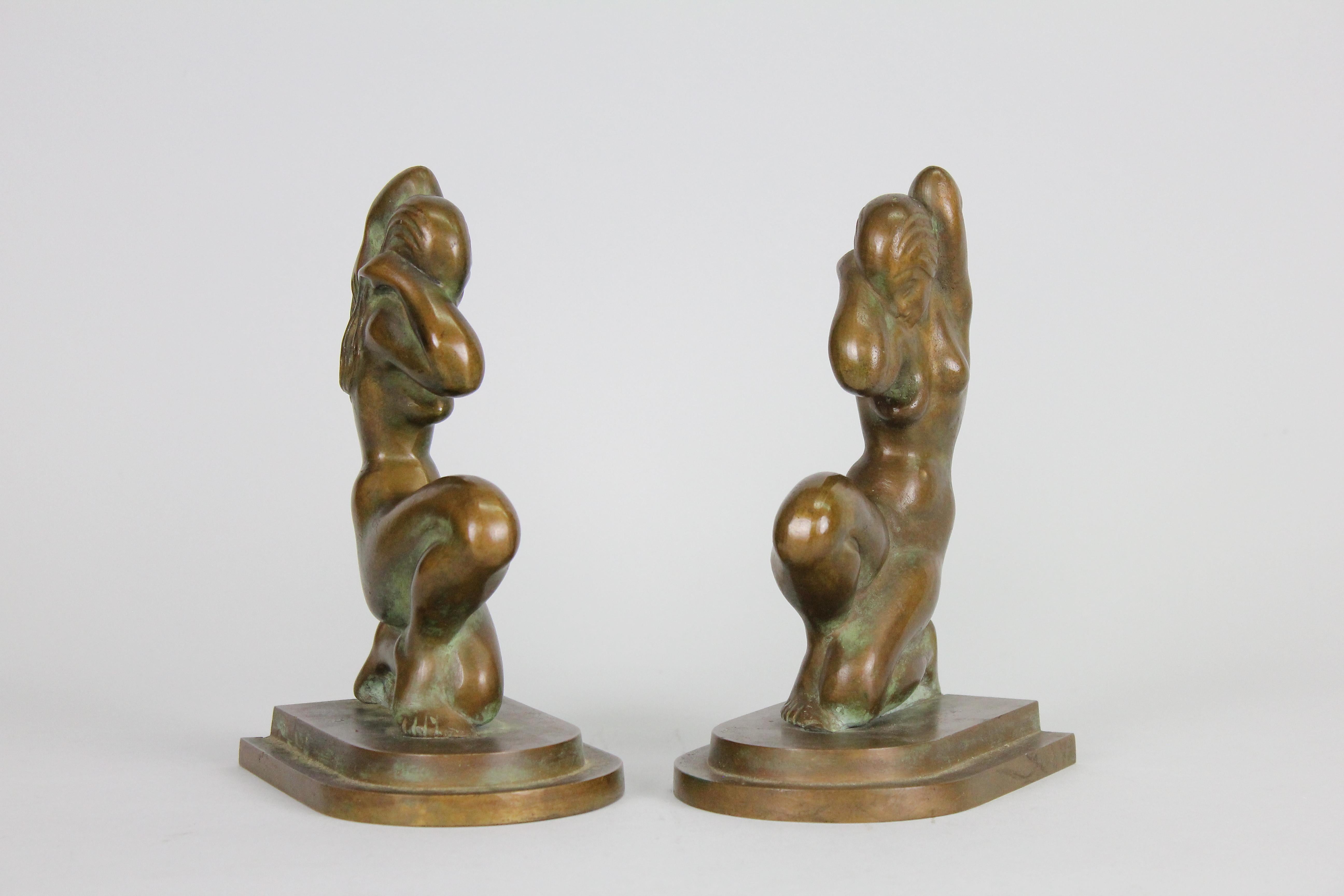 Mid-20th Century Art Deco Bookends in Bronze, Tinos, Denmark, 1930s