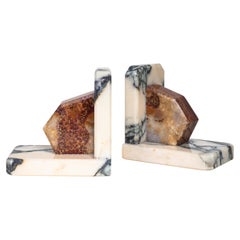 Art Deco Buchstützen aus weißem Marmor und braunem Onyx, Mid-Century Modern
