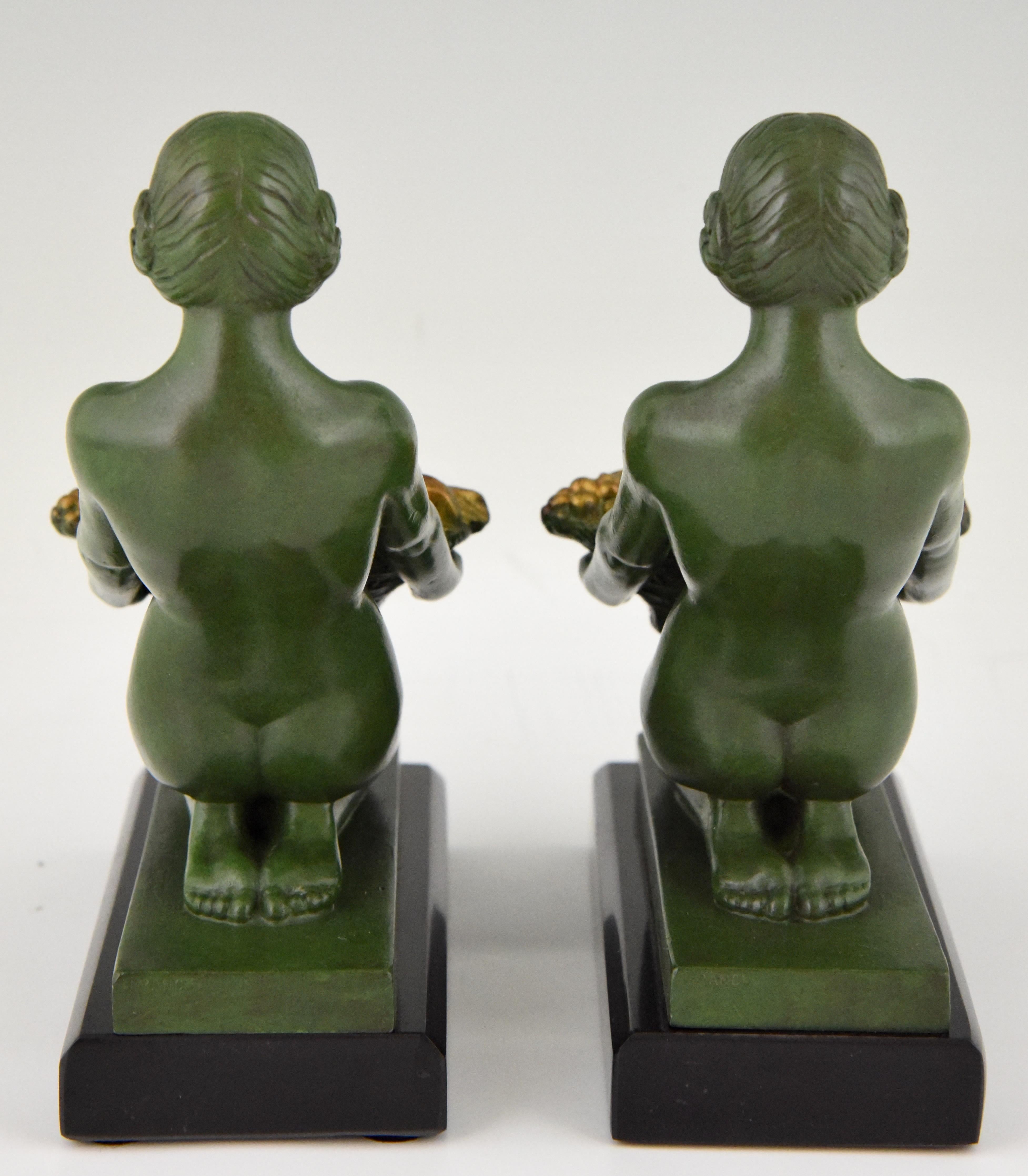 Mid-20th Century Art Deco Bookends Kneeling Nude with Basket by Max Le Verrier France 1930