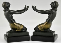 Art Deco Bookends Kneeling Nudes Extase by Fayral, Max Le Verrier, France, 1930